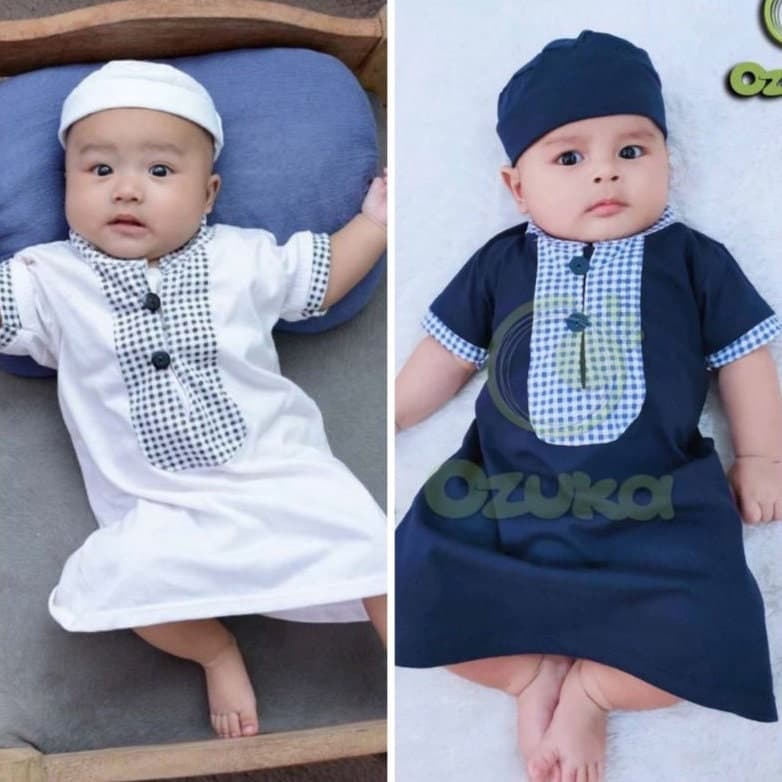 Baby Boy Muslim Thobe Set - Cotton Abaya with Hat (0-6 Months)