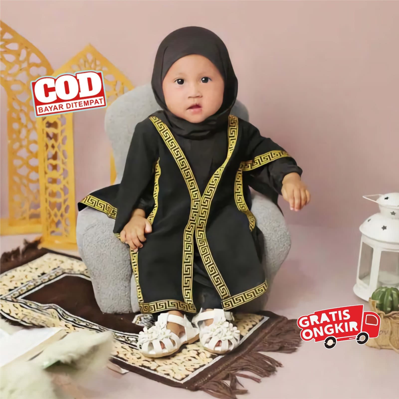 MEDINA baby girl abaya sets, 0-24 months baby girl arabian dress sets hijab - image 4