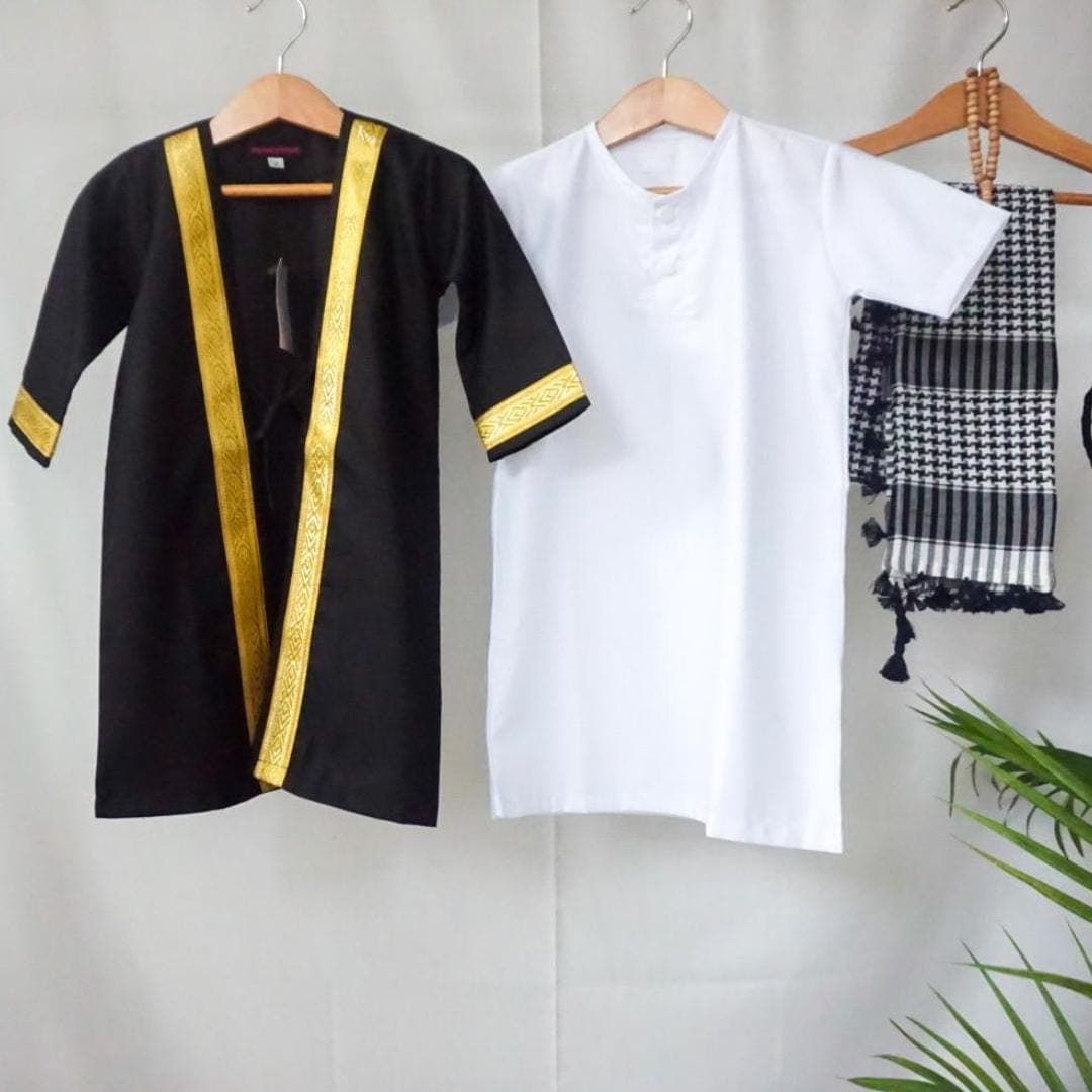 PART 2 ASYKAR baby boy abaya sets, abaya sets black and white head scarf, 0-5 years old baby boy arabian dress sets head scarf