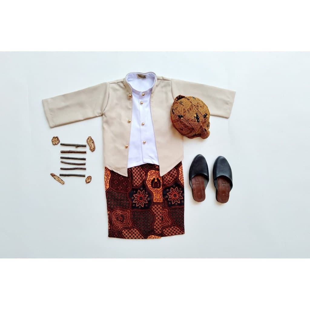 0-12 months Batik Beskap sets baby boy Cream, Baby boy batik costume - image 5