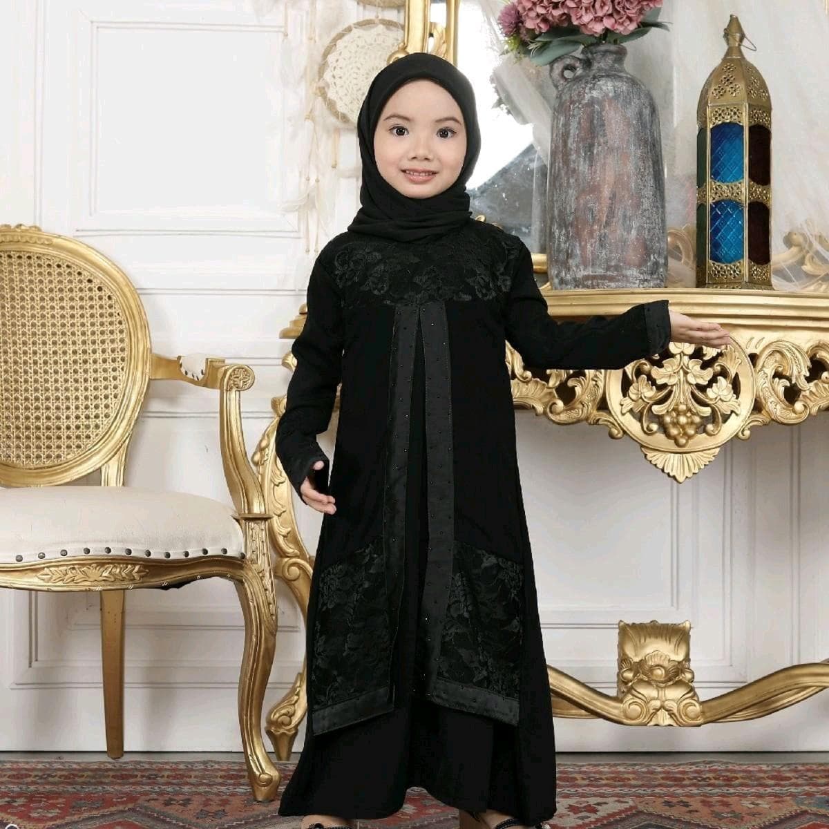 Mommy and Me Black Lace Abaya Set | Matching Mother Daughter Eid and Ramadan Dress - image 4