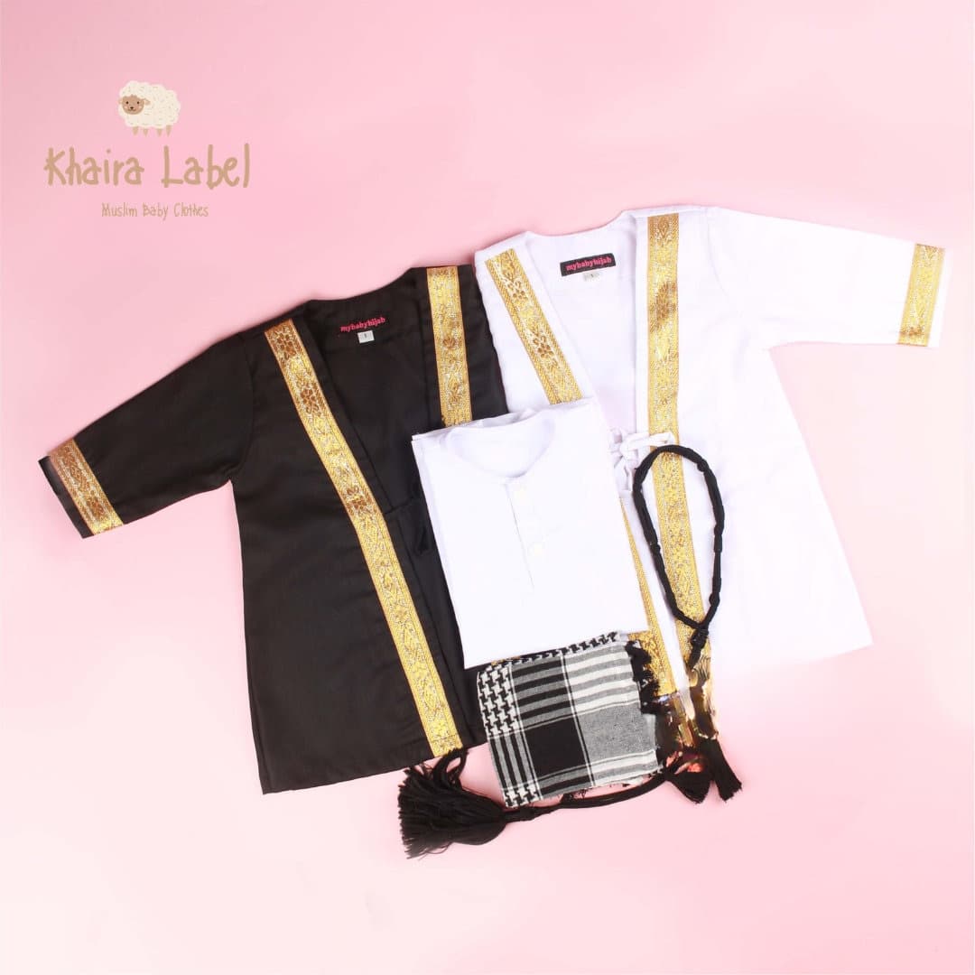 PART 2 ASYKAR baby boy abaya sets, abaya sets black and white head scarf, 0-5 years old baby boy arabian dress sets head scarf - image 4