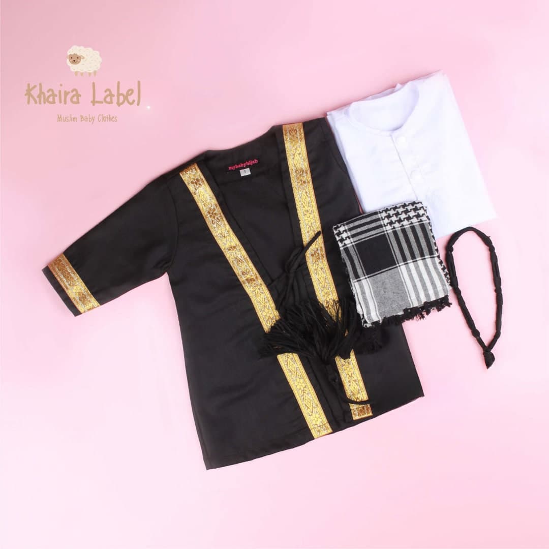 PART 2 ASYKAR baby boy abaya sets, abaya sets black and white head scarf, 0-5 years old baby boy arabian dress sets head scarf - image 5