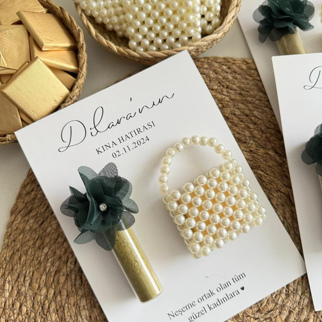 Henna Night Gift Set – Personalized Wedding Gift, Mini Henna Tube, Keychain and Pearl Bag, Bridal Party Gift, Turkish Wedding Gift - image 3