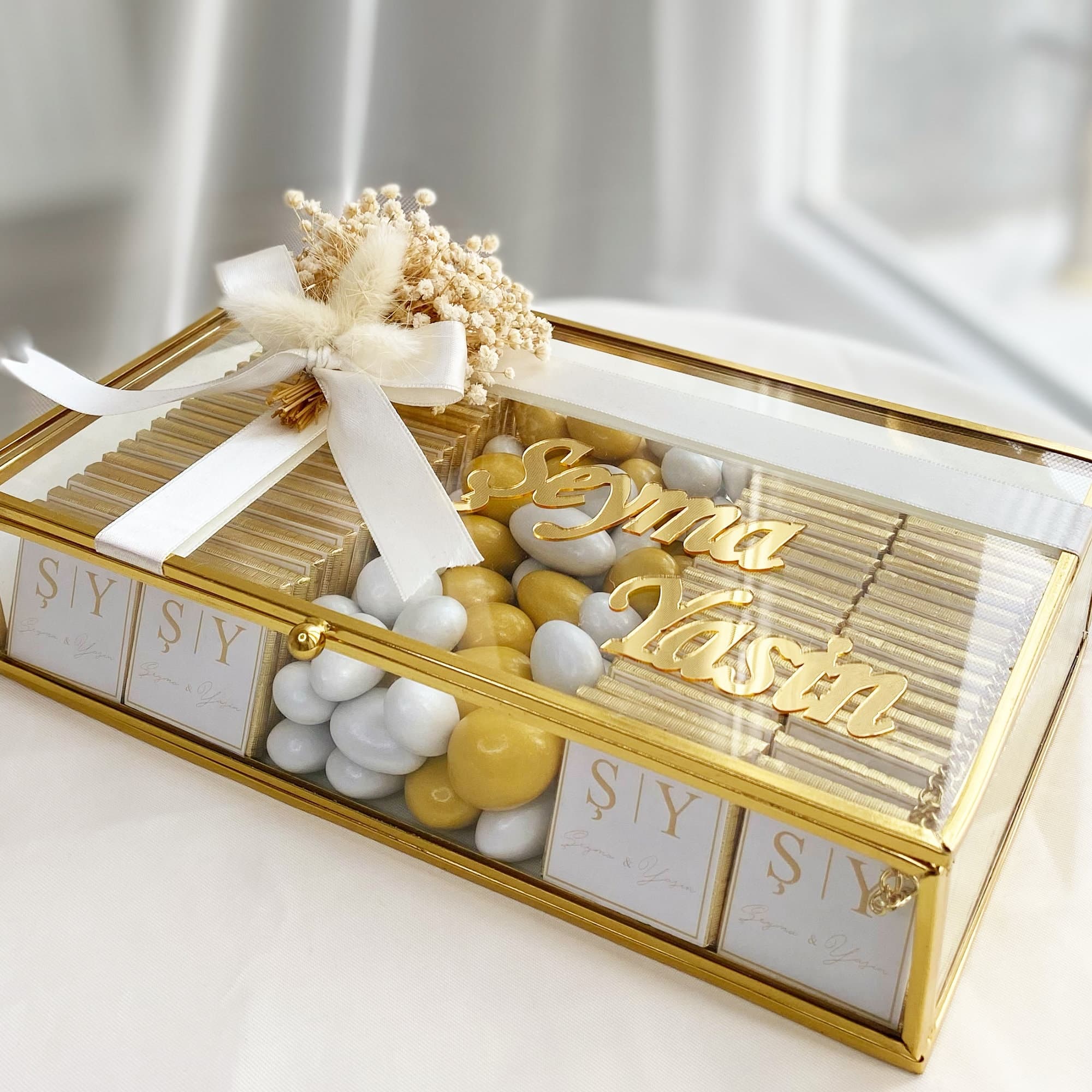 Personalized Wedding Chocolate Favors, Glass Gift Box - image 4