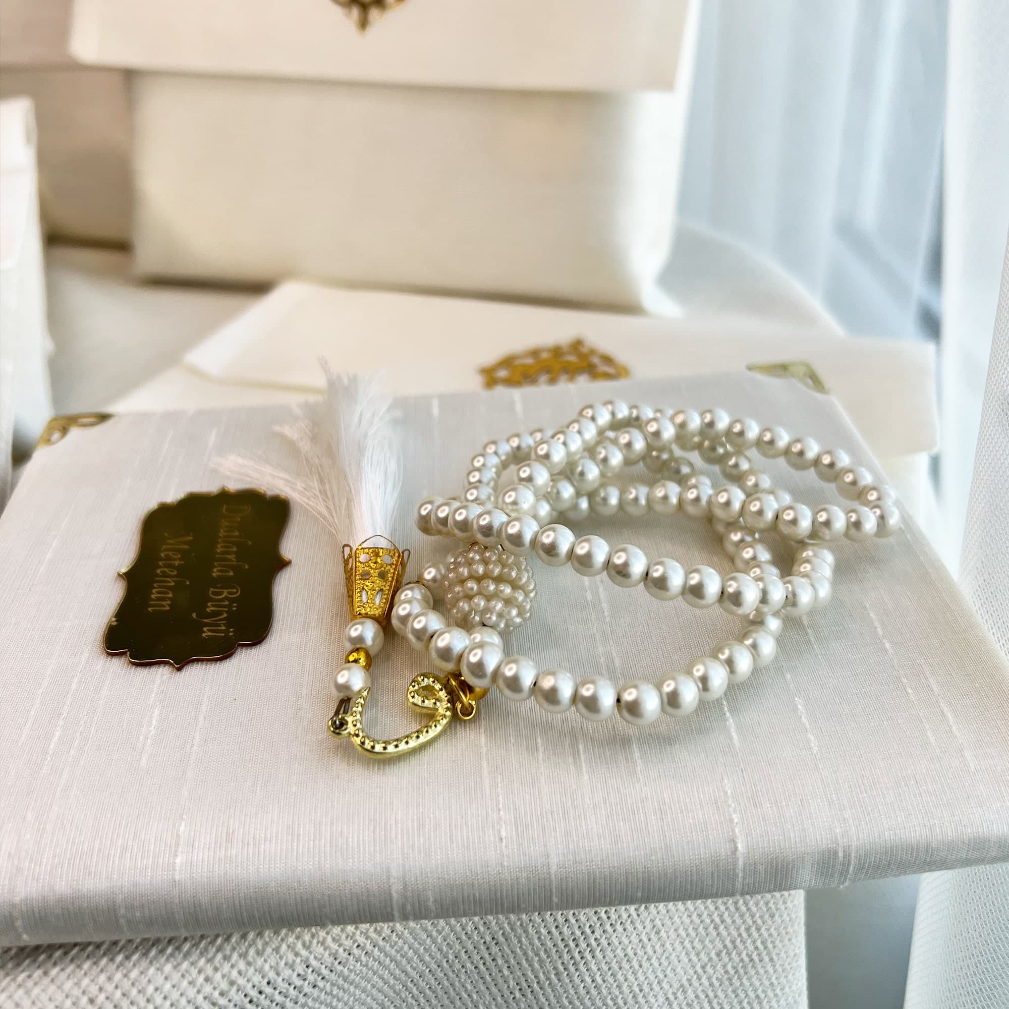 Velvet Quran Gift Set: Personalized Prayer Book, Pearl Rosary - image 5