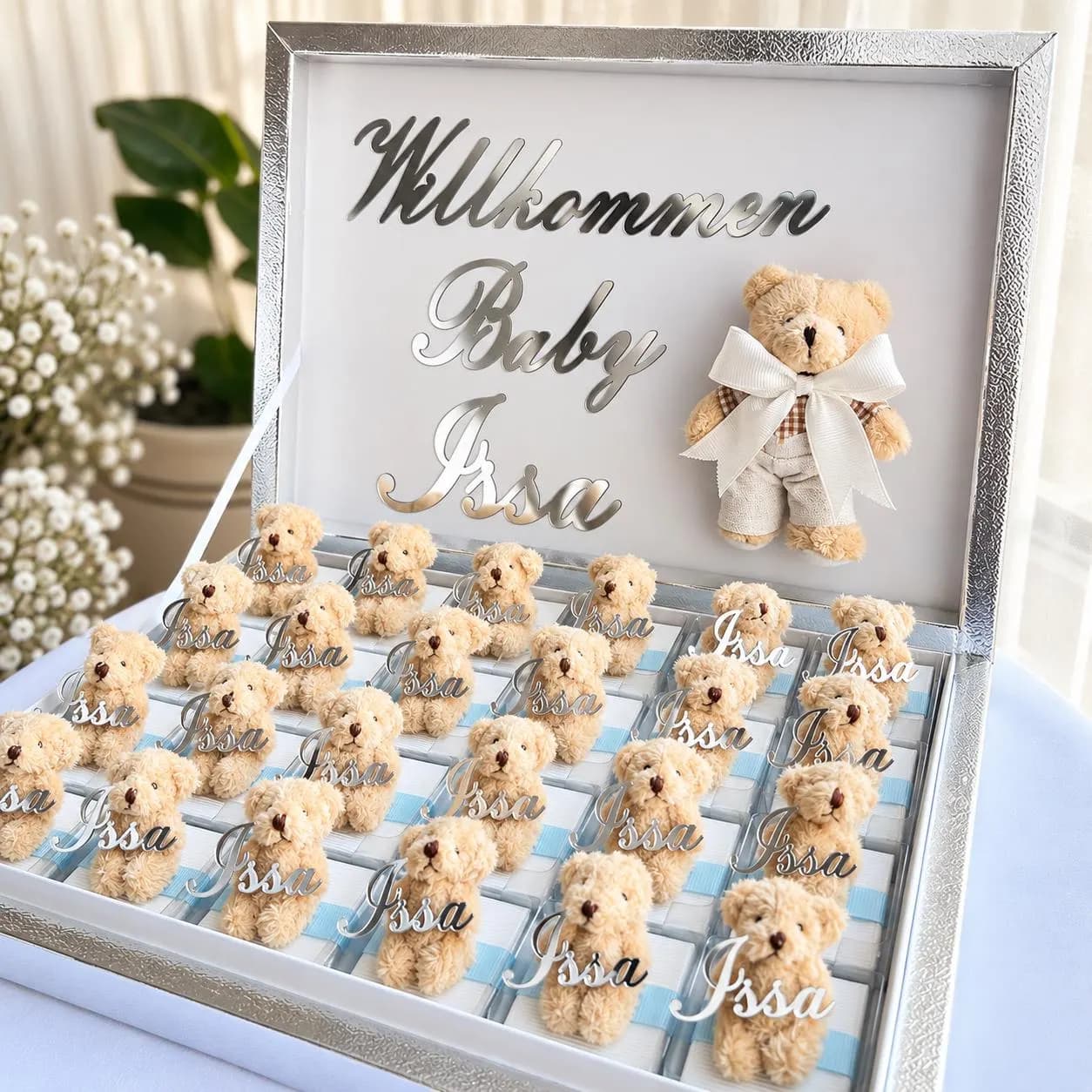 Personalized Teddy Bear Baby Shower Favors, Custom Guest Gifts (Boxed)