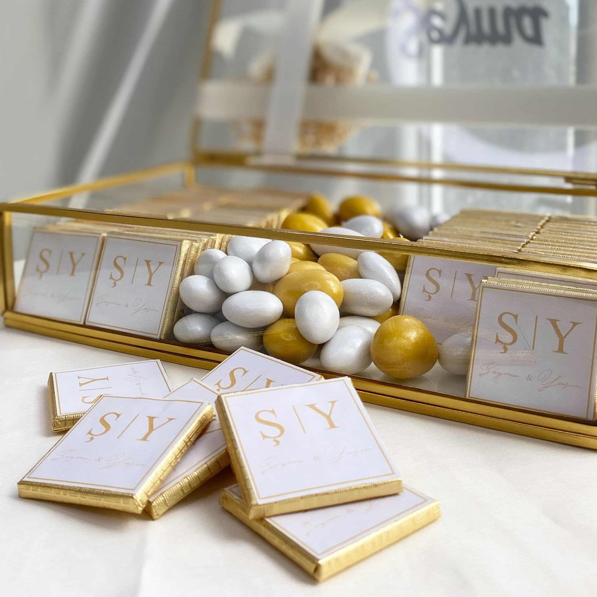 Personalized Wedding Chocolate Favors, Glass Gift Box