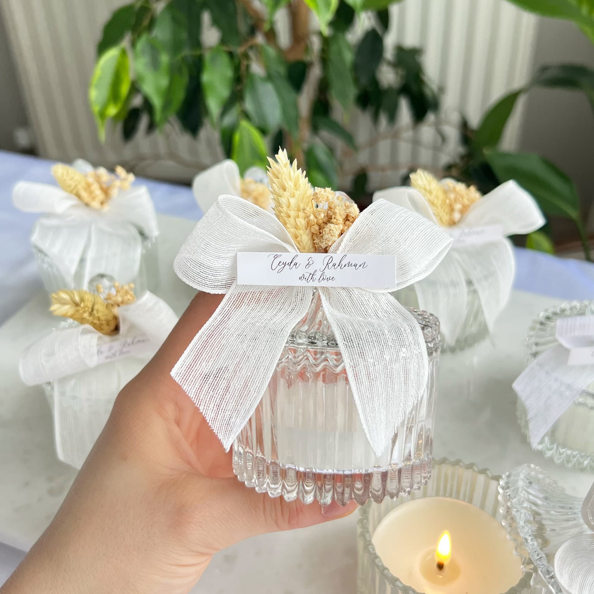Personalized Glass Wedding Candle Favors, Elegant Bulk Gifts