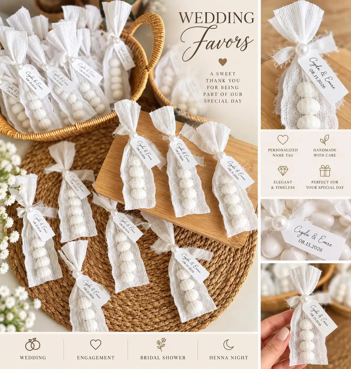Personalized Wedding Favor, White Candy Gift, Elegant Guest Favor