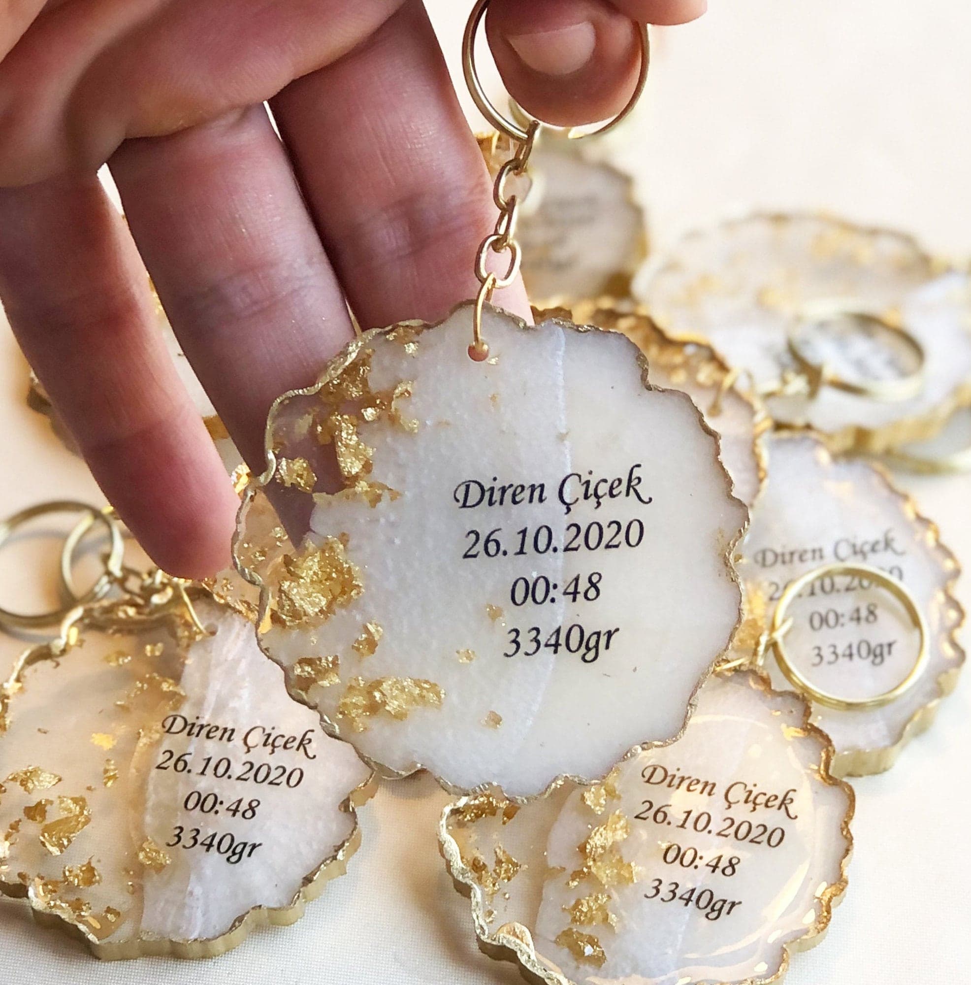 Personalized Epoxy Keychain: Baby Stats, Wedding Favor