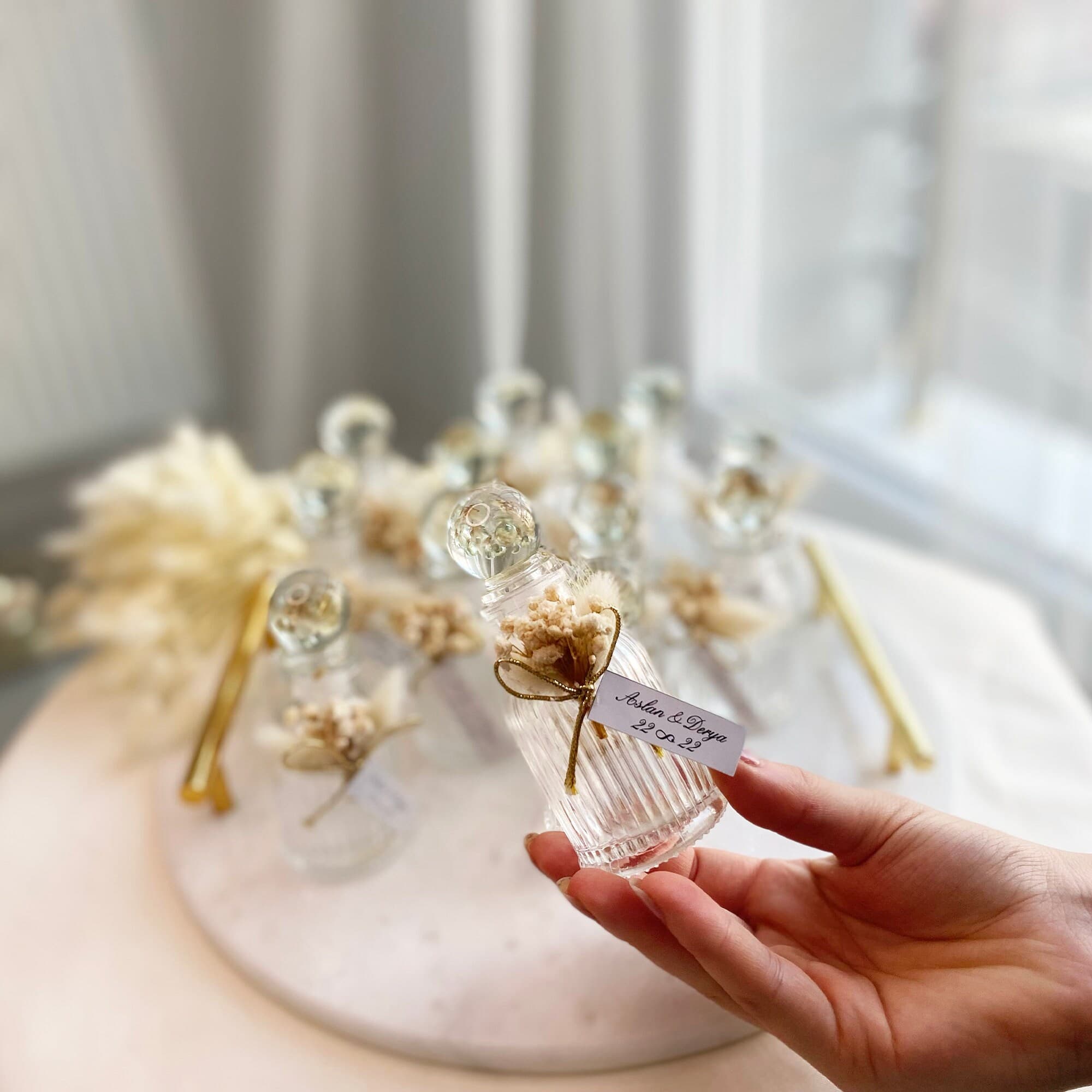 Personalized Glass Perfume Bottle Wedding Favor, Dried Flower Guest Gift - image 3