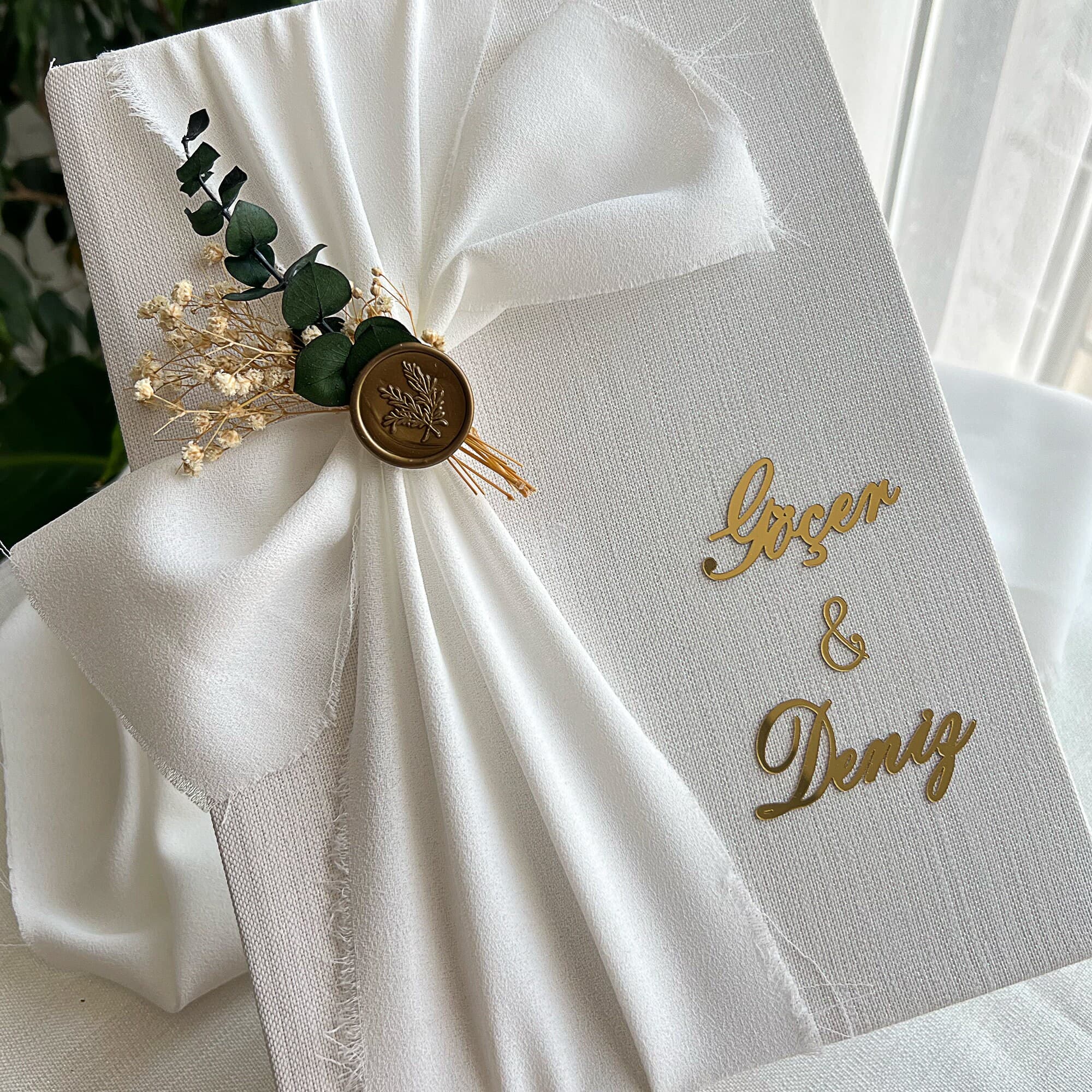 Personalized Linen Wedding Guest Book: Hard Cover Photo Album - image 3