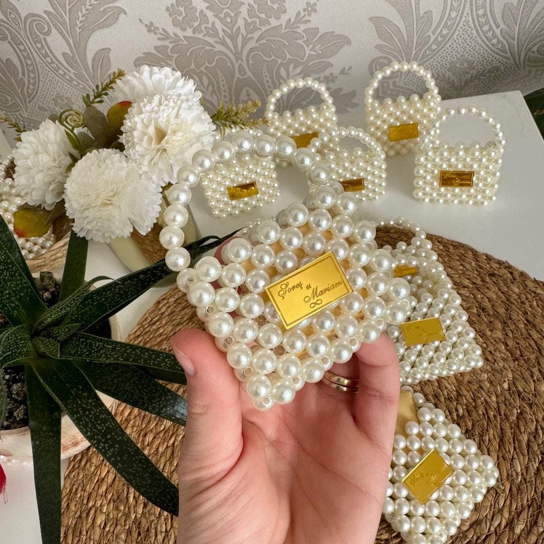 Handmade Miniature Pearl Favor Bag, Wedding Bridal Shower Gift