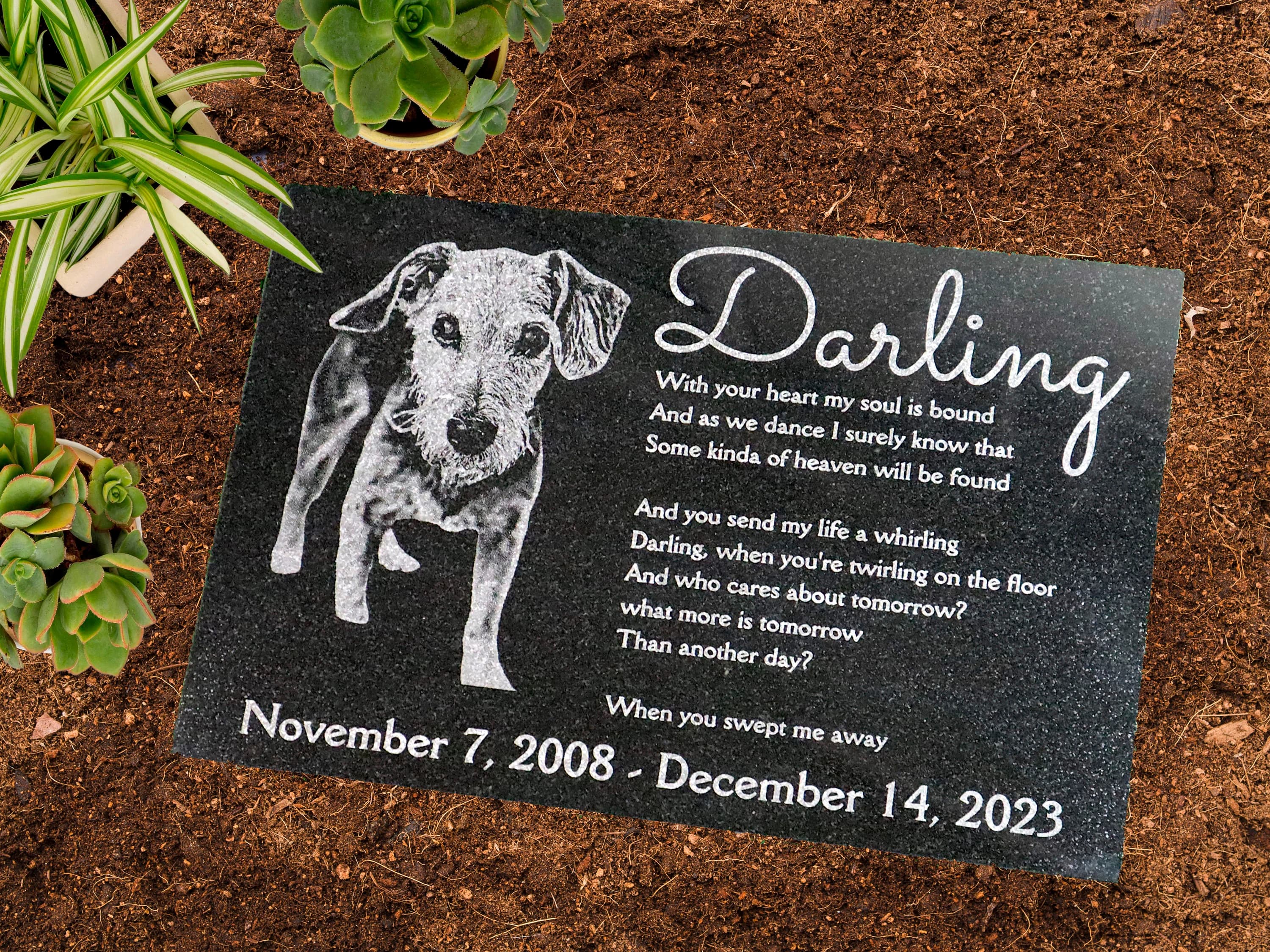 Custom Granite Pet Memorial Stone, Engraved Picture Grave Marker