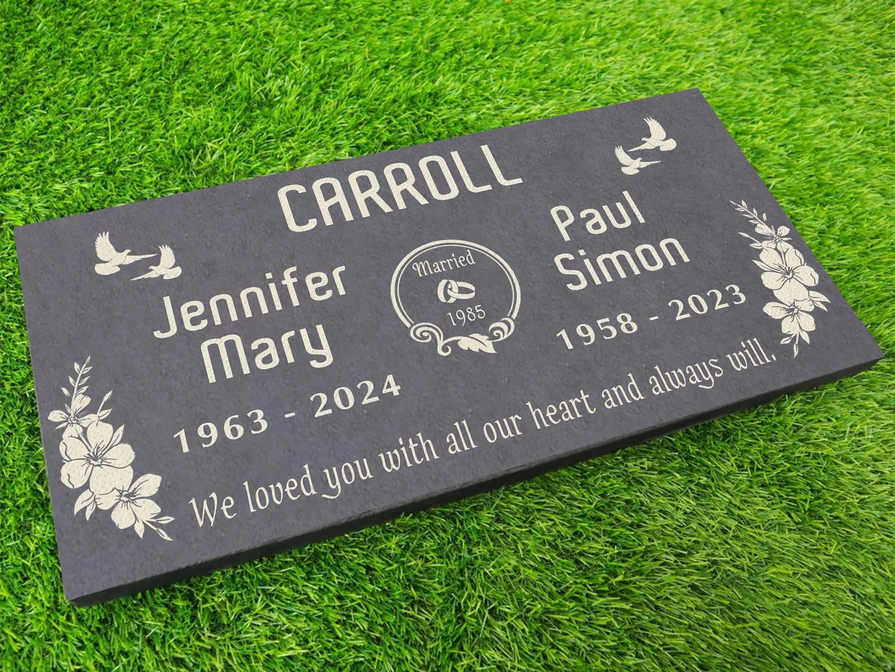 Custom Laser-Engraved Gray Slate Memorial Stone, Companion Headstone (12x24 inches) - image 4