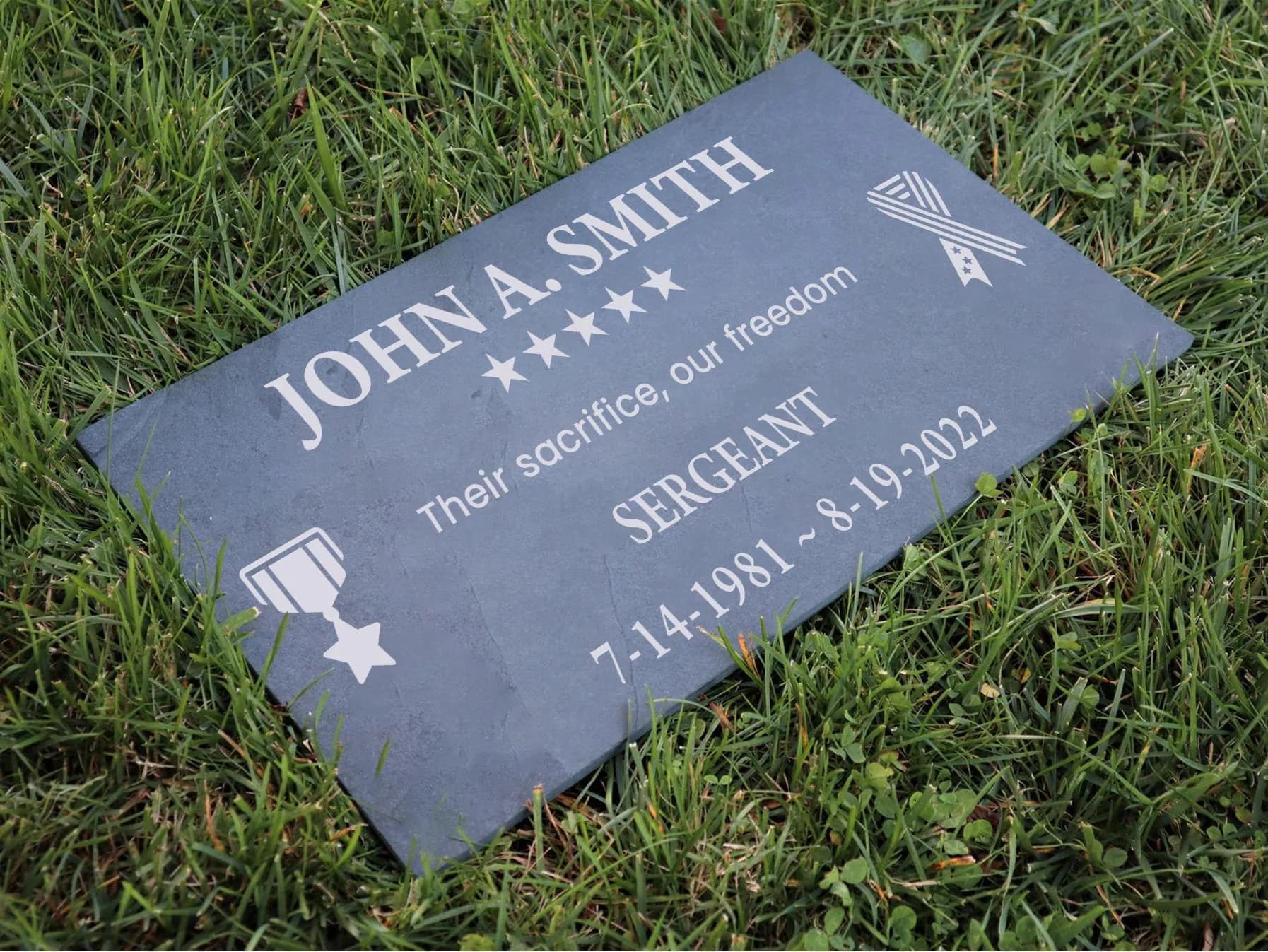 Customized Gray Slate Grave Marker for Veterans