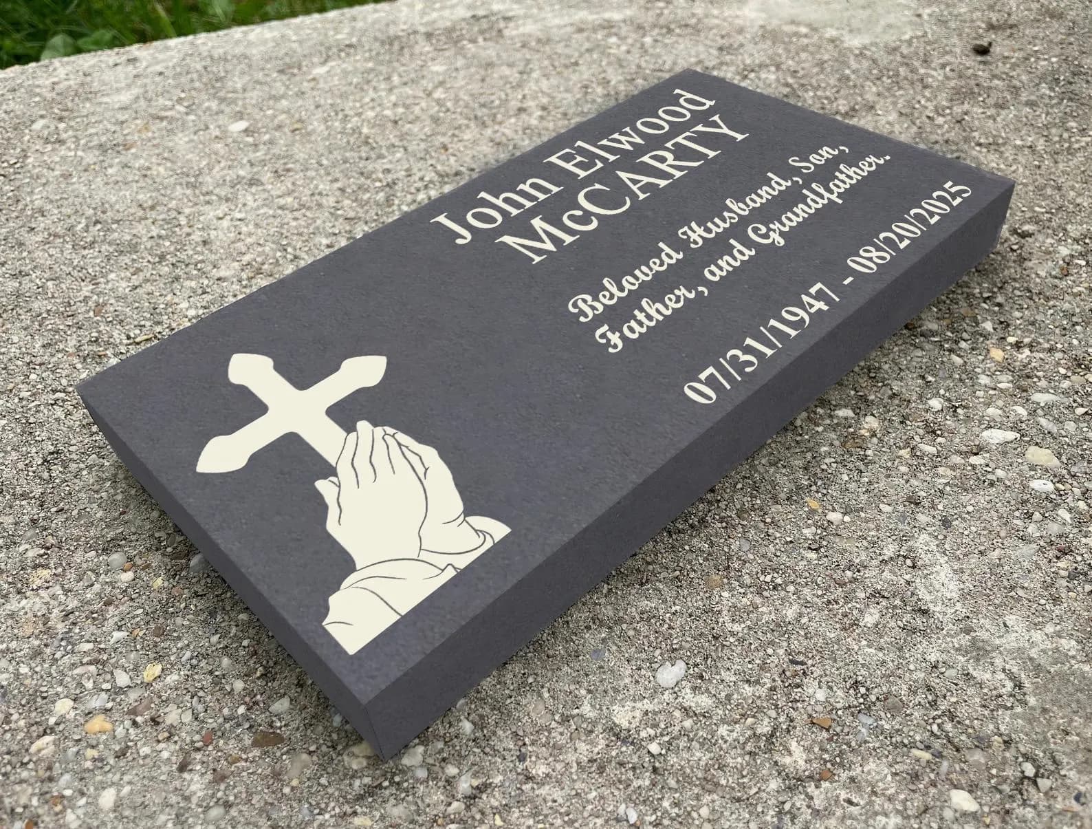Custom Laser Engraved Gray Slate Memorial Stone, Garden Grave Marker