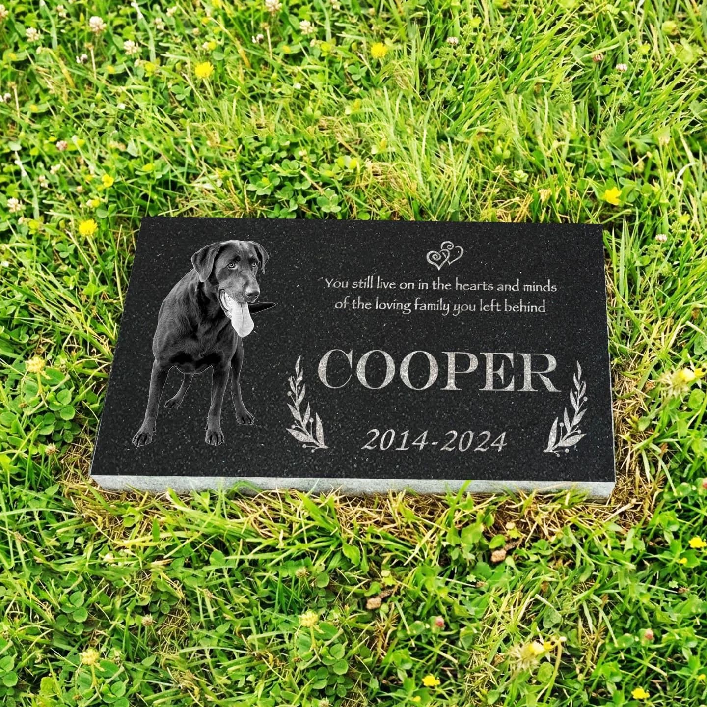 Custom Pet Memorial Stone: Black Galaxy Granite, Engraved Photo, 12x18 or 12x24 - image 4