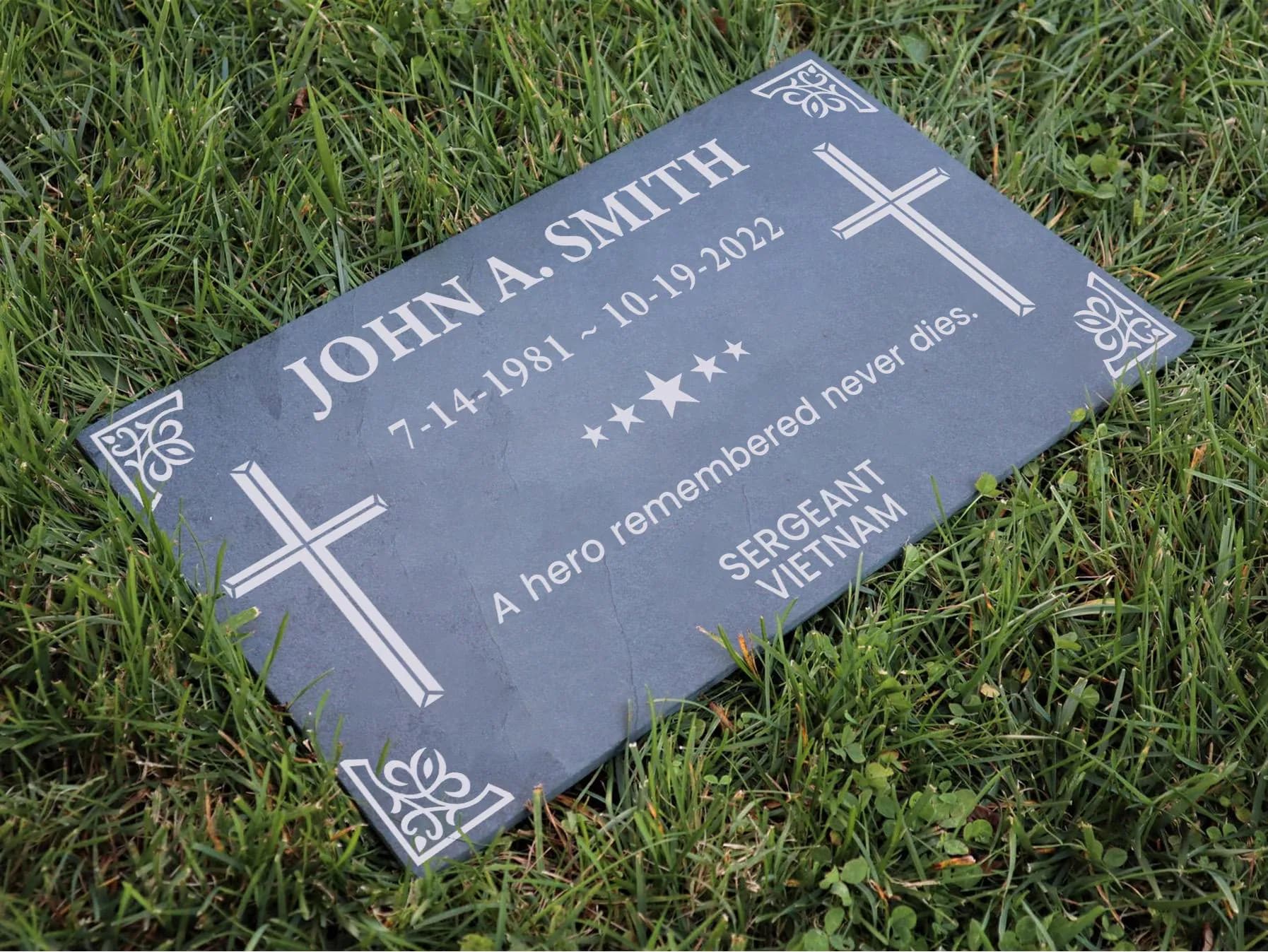 Customized Gray Slate Grave Marker for Veterans