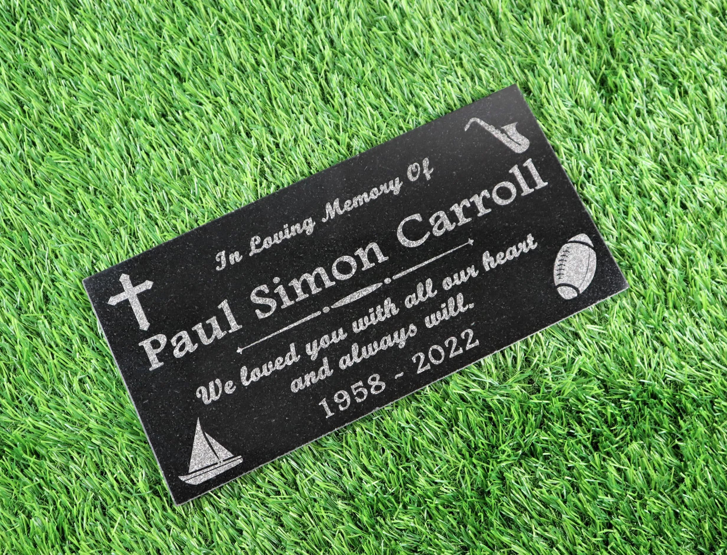 Personalized Black Granite Memorial Stone, Engraved Garden Grave Marker