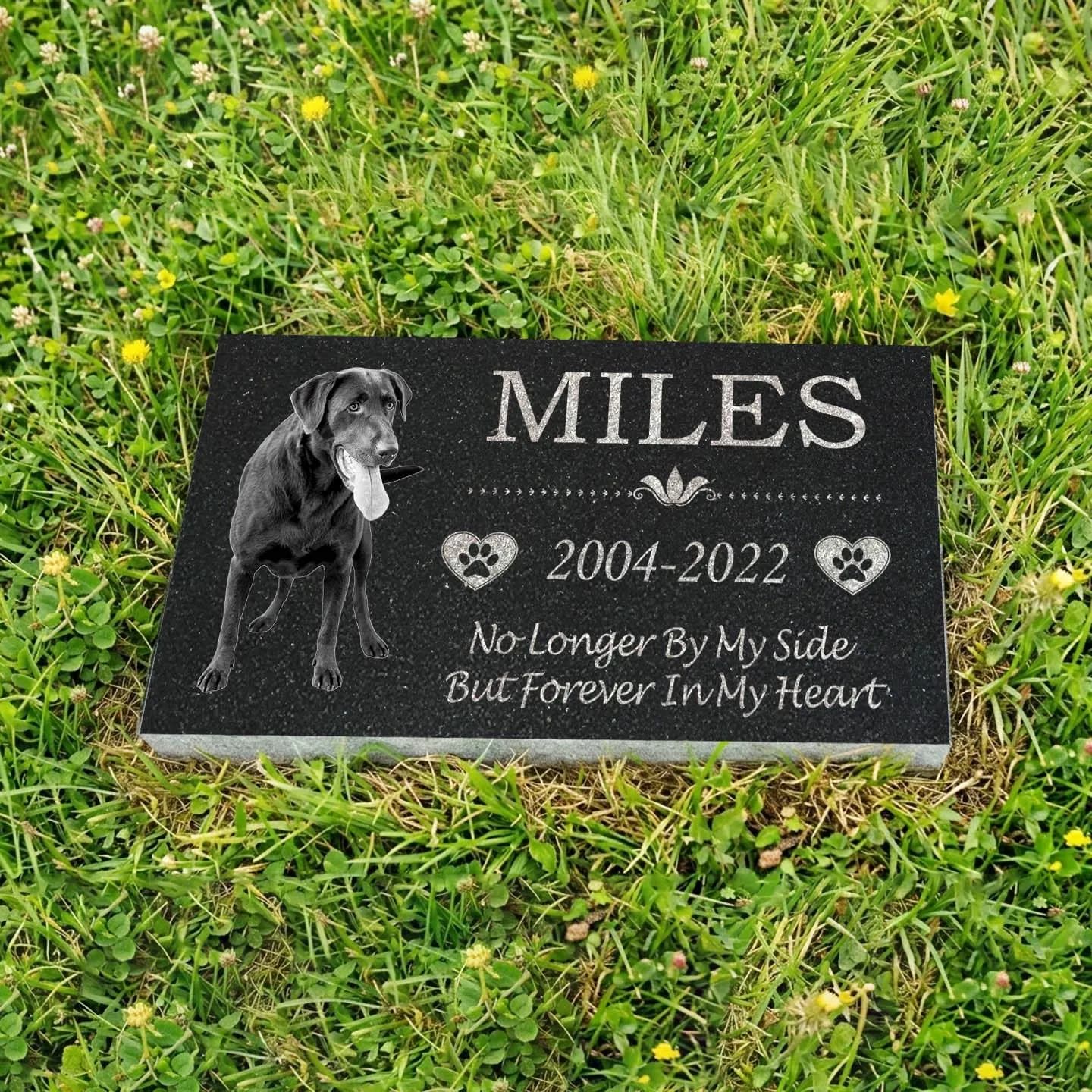 Custom Pet Memorial Stone: Black Galaxy Granite, Engraved Photo, 12x18 or 12x24