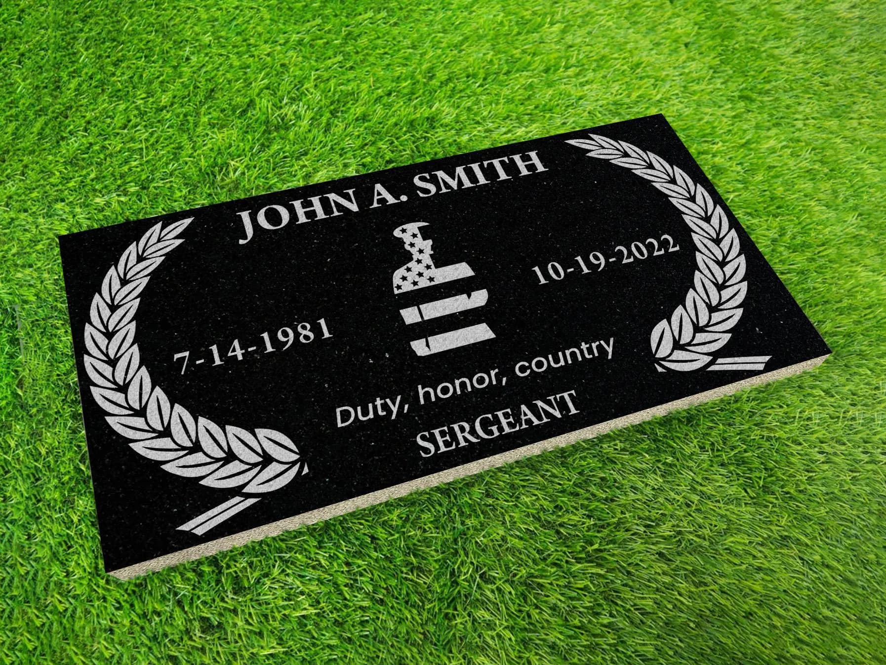 Customized Black Granite Grave Marker for Veterans