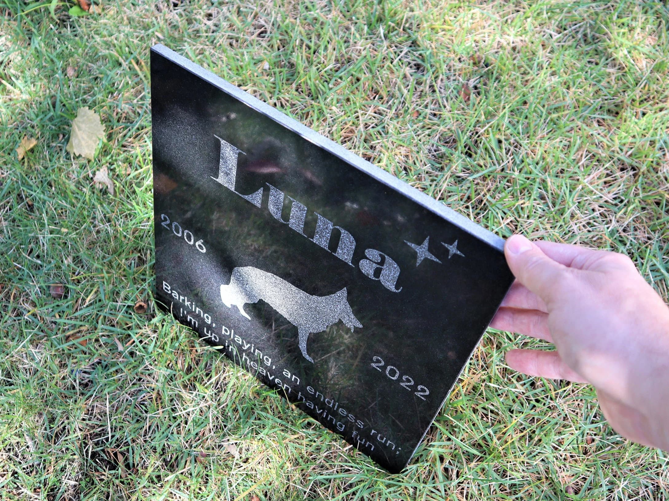 Custom Engraved Black Granite Pet Memorial Stone, Dog Silhouette - image 5