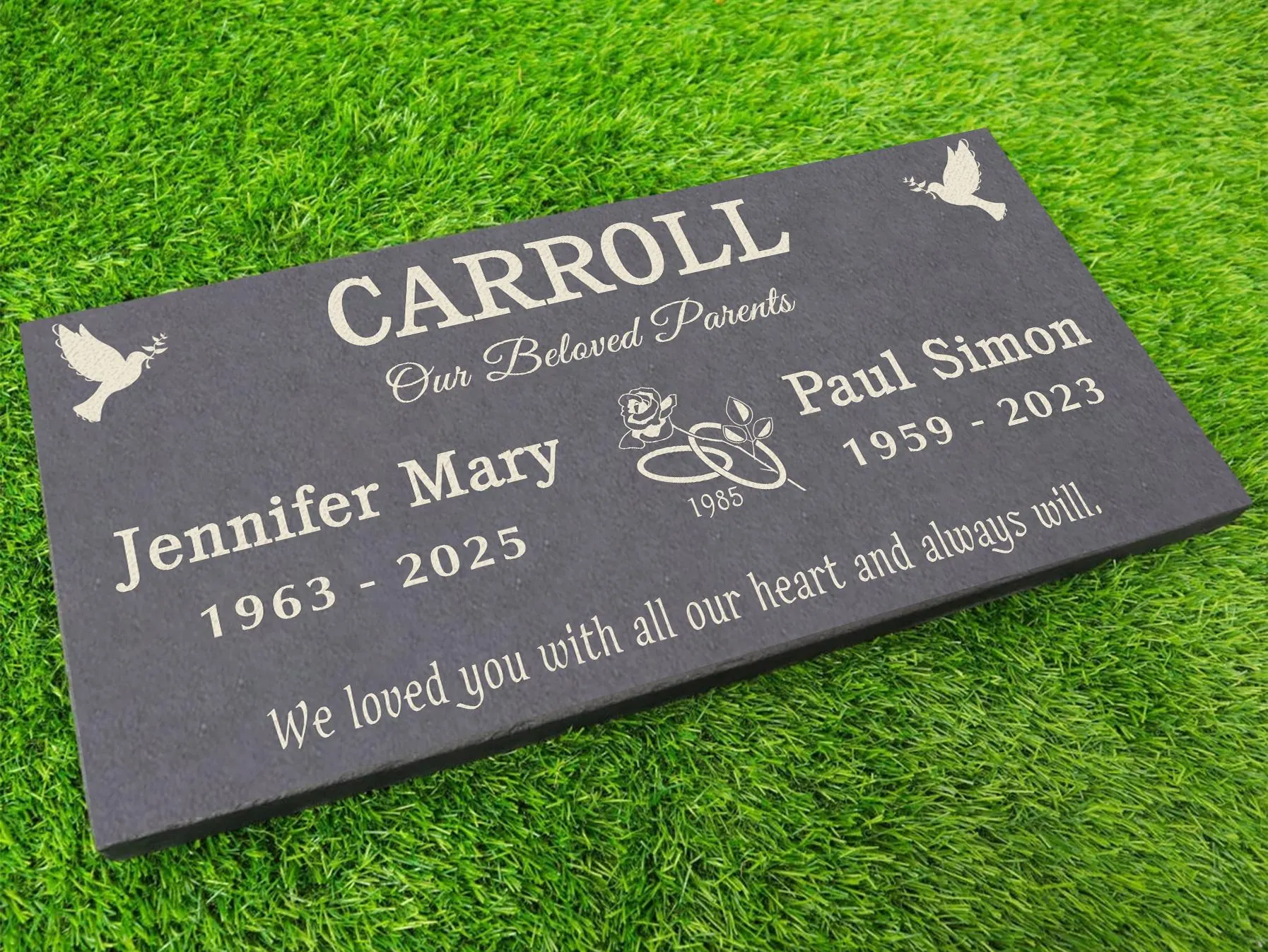 Custom Laser-Engraved Gray Slate Memorial Stone, Companion Headstone (12x24 inches)