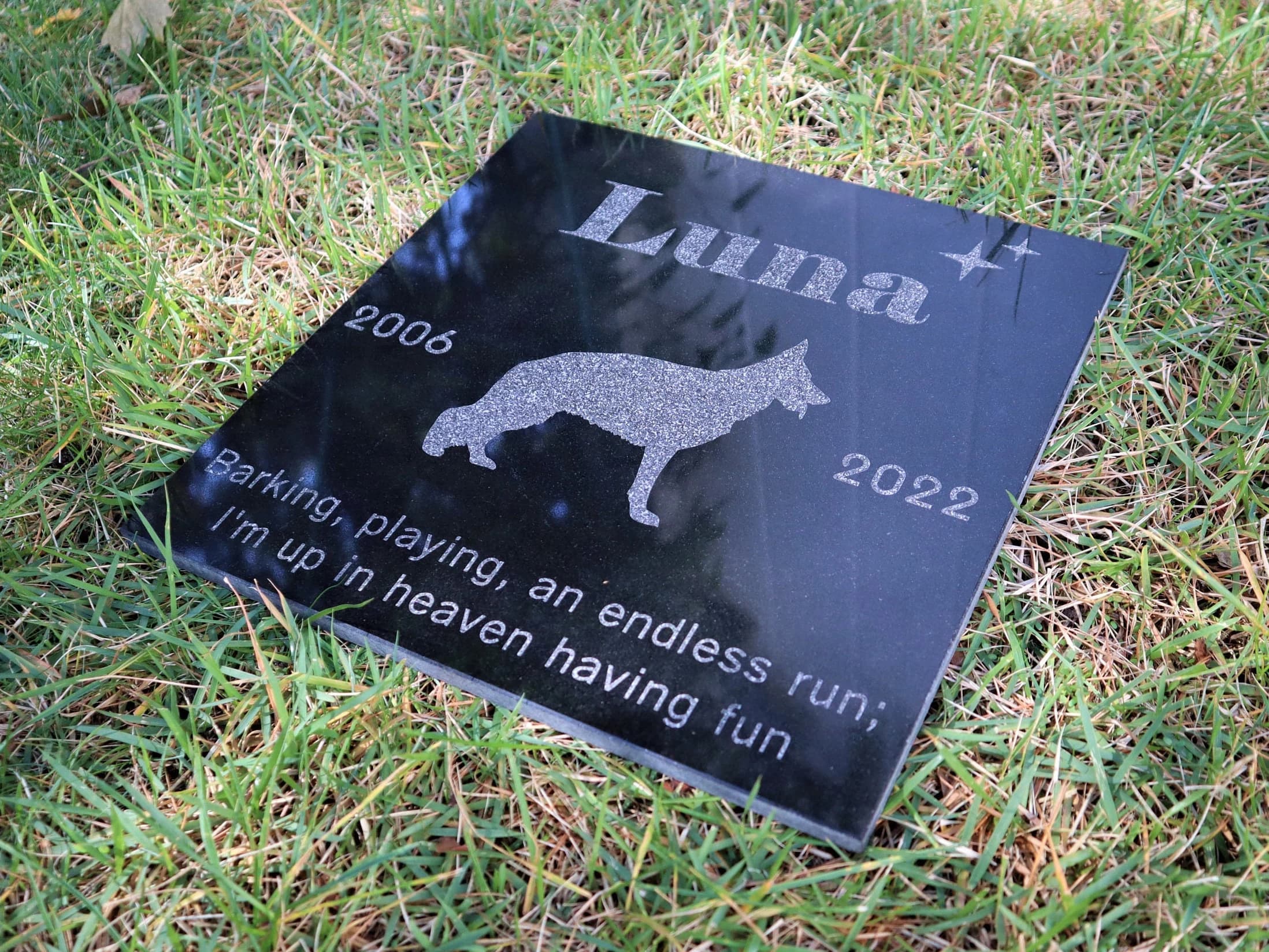 Custom Engraved Black Granite Pet Memorial Stone, Dog Silhouette - image 3