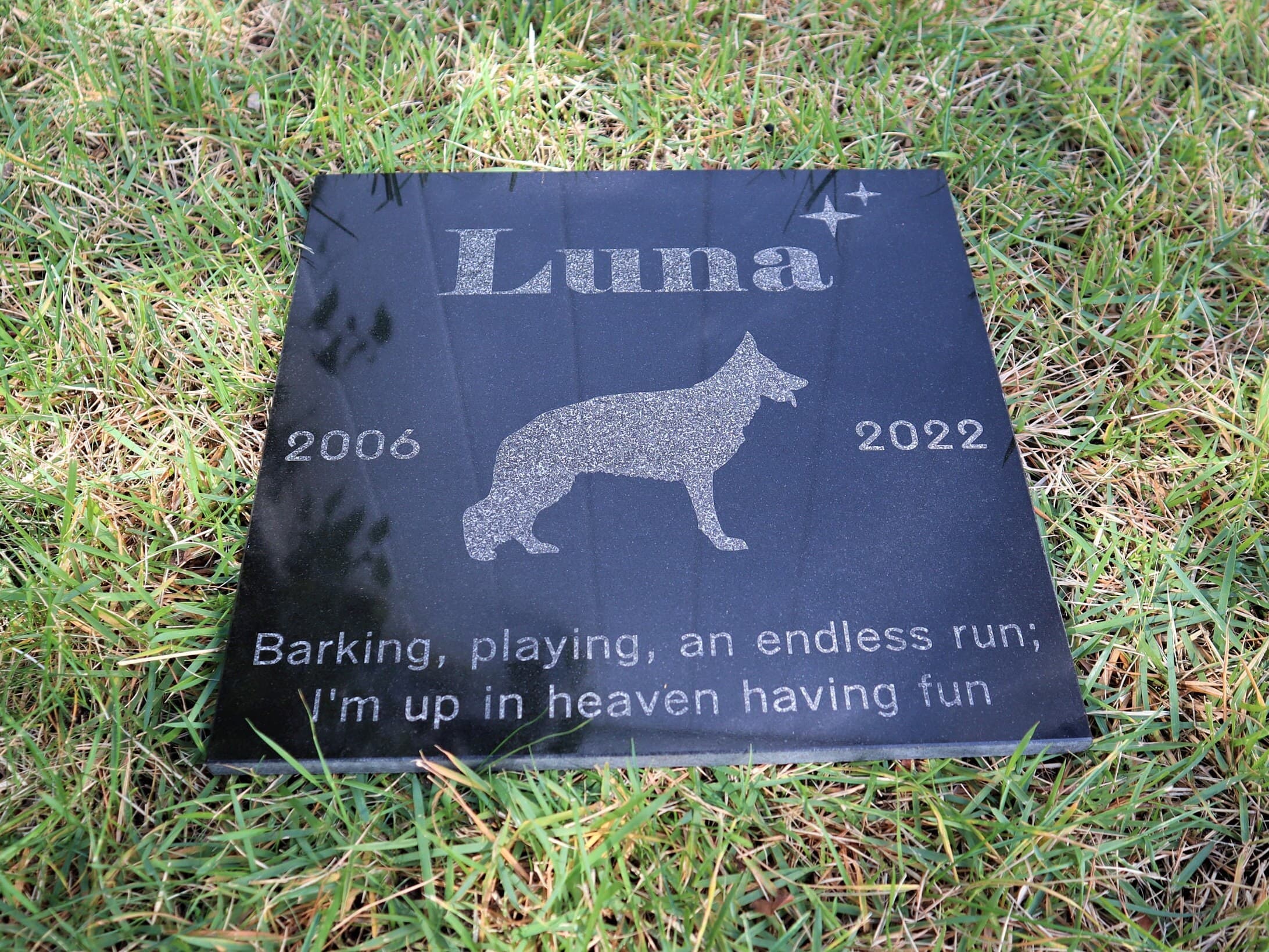 Custom Engraved Black Granite Pet Memorial Stone, Dog Silhouette - image 4