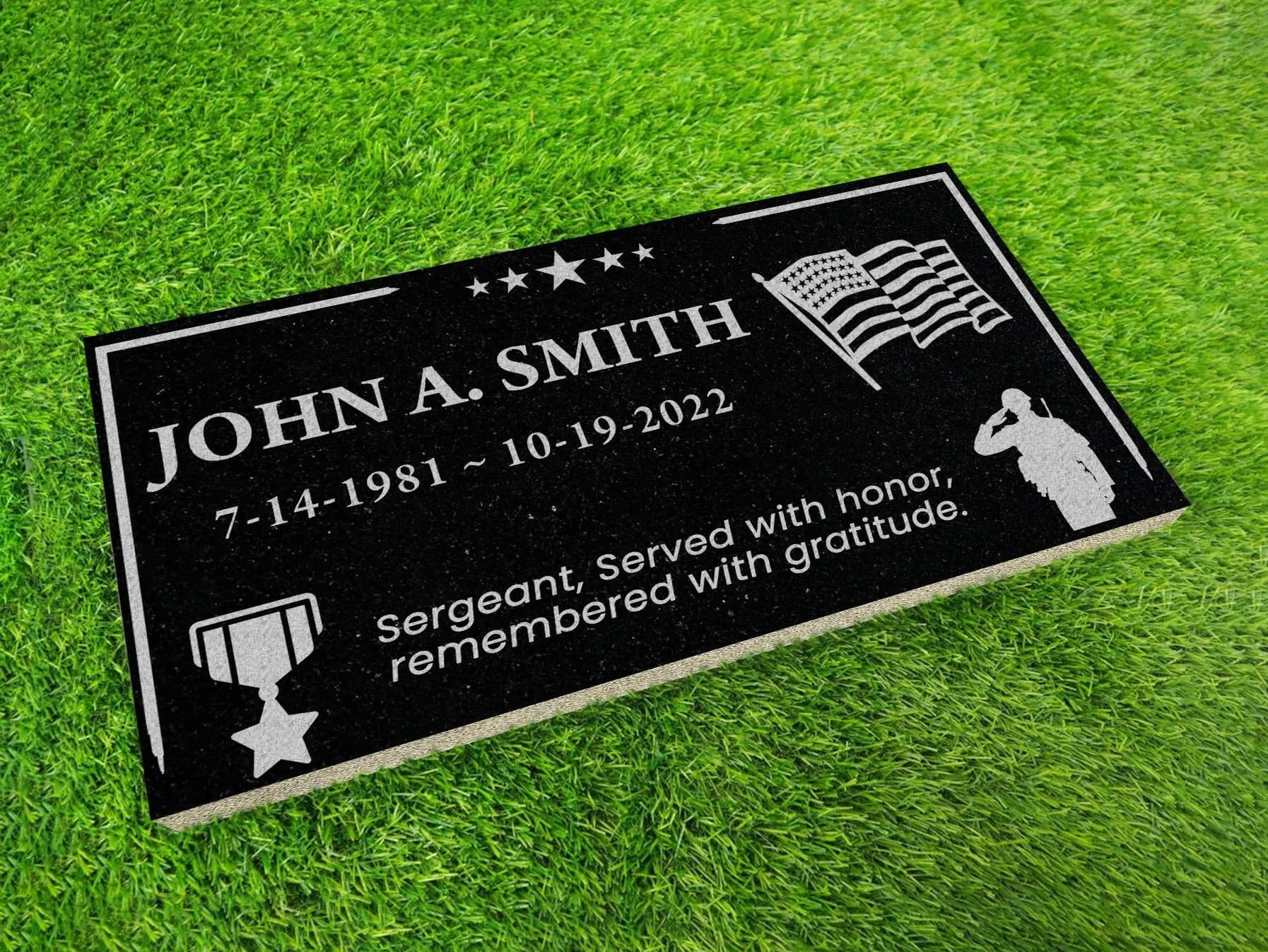 Customized Black Granite Grave Marker for Veterans