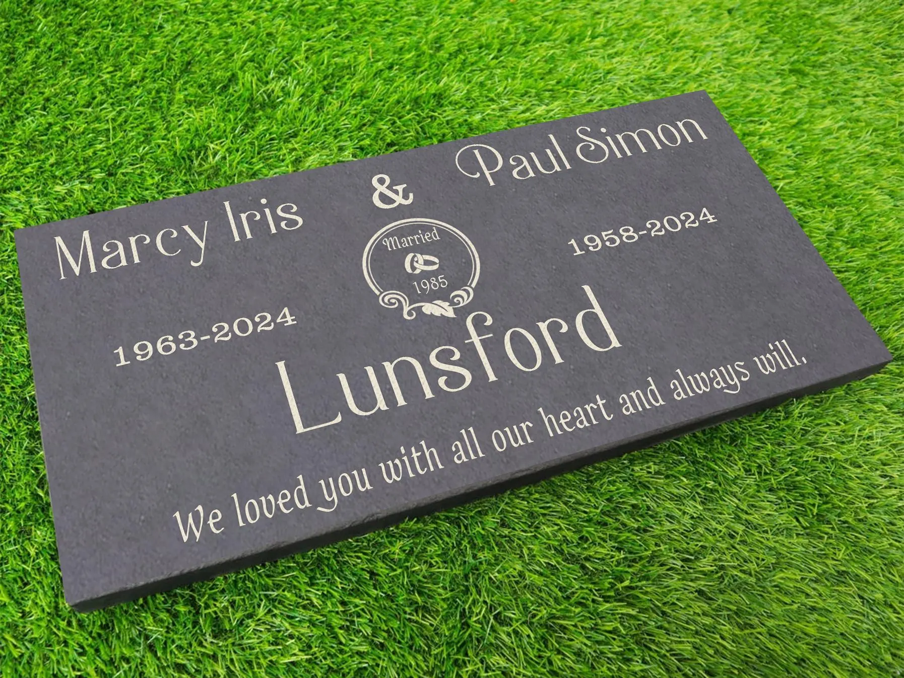 Custom Laser-Engraved Gray Slate Memorial Stone, Companion Headstone (12x24 inches) - image 3