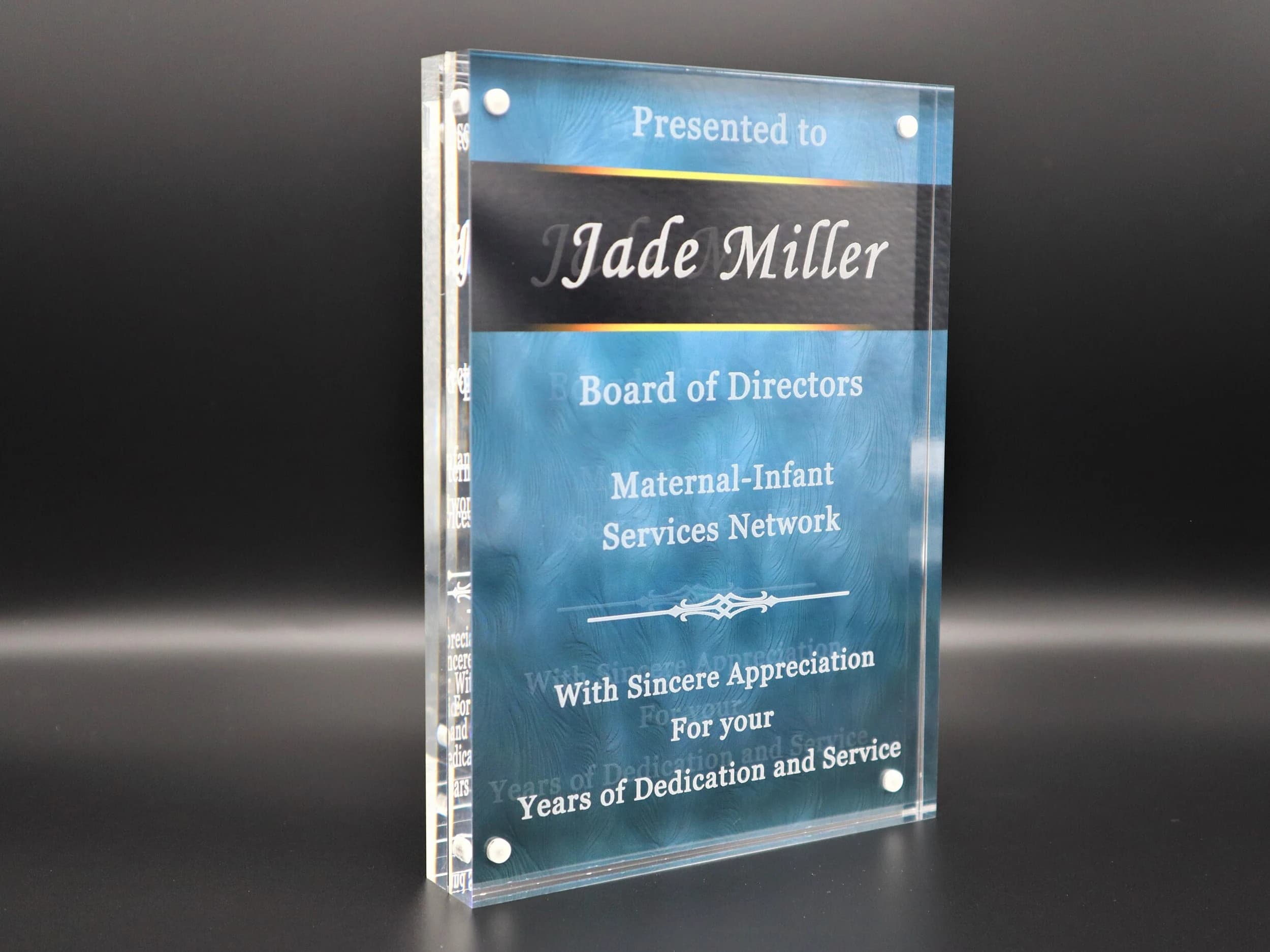 Personalized Acrylic Award Plaque, Corporate Recognition, Retirement Gift