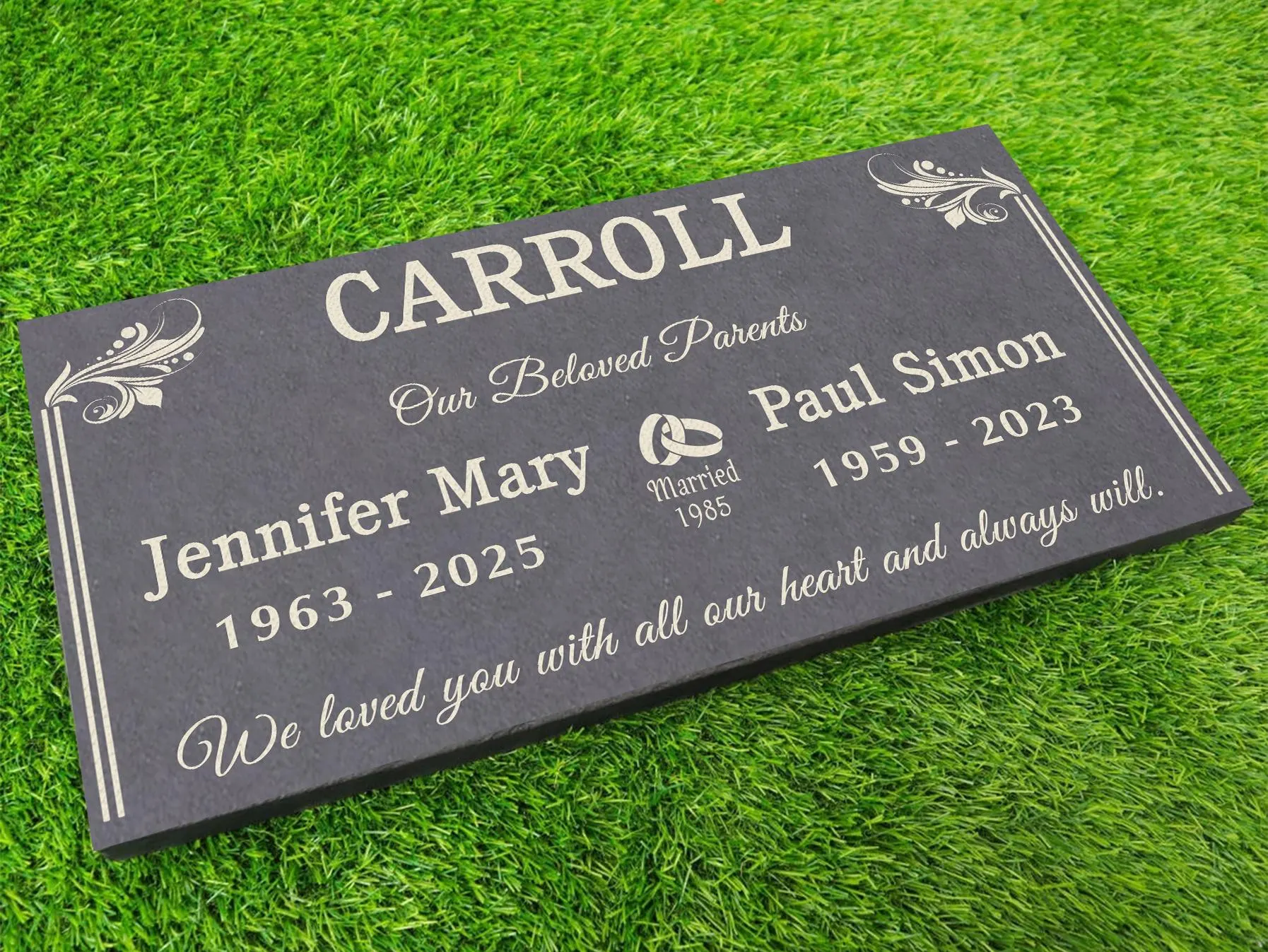 Custom Laser-Engraved Gray Slate Memorial Stone, Companion Headstone (12x24 inches) - image 5