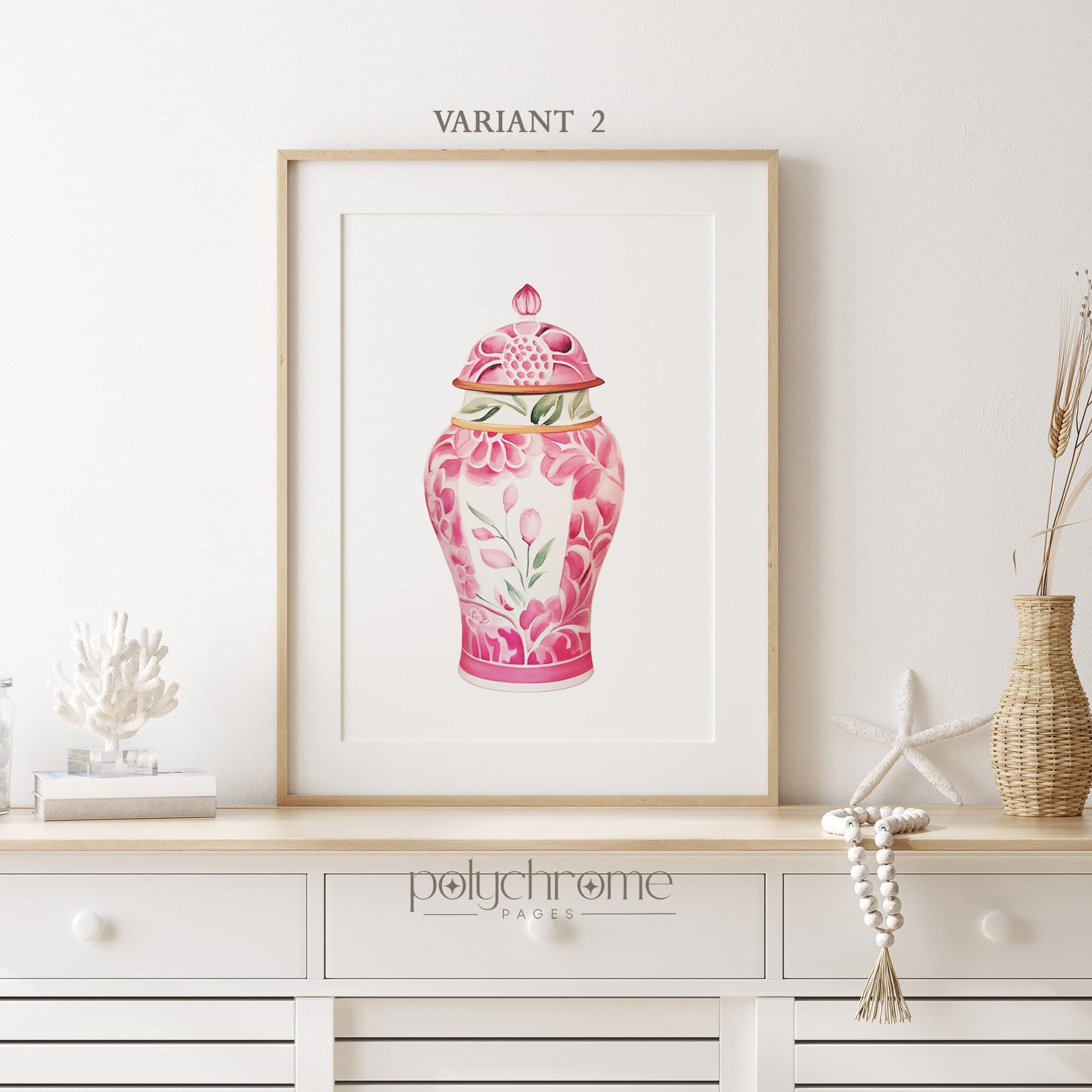 Chinoiserie Ginger Jars Hamptons Style Decor Pink and White China Grandmillennial Wall Art | Paper print size 5x7 - 24x36 in - image 4