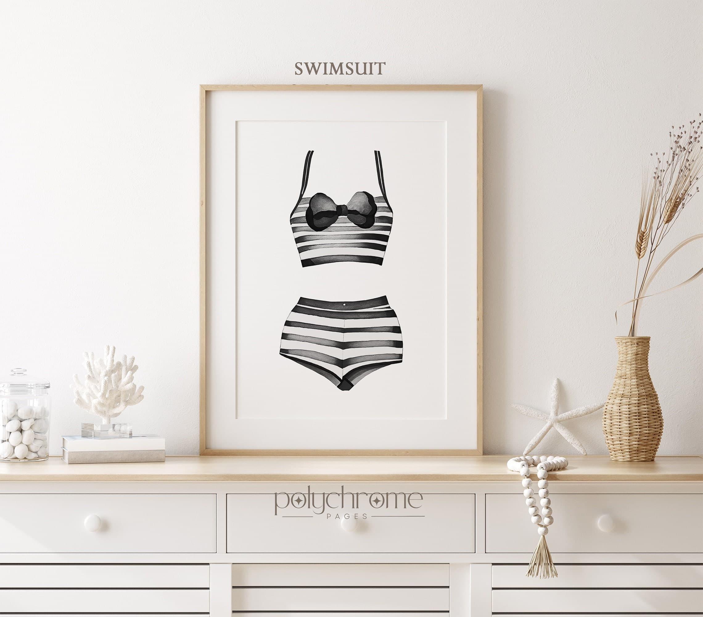 Black and White Painted Swimsuits Lake House Art, Laundry Room Decor | Paper Print Wall Art sizes 5x7 - 24x36 in - image 5