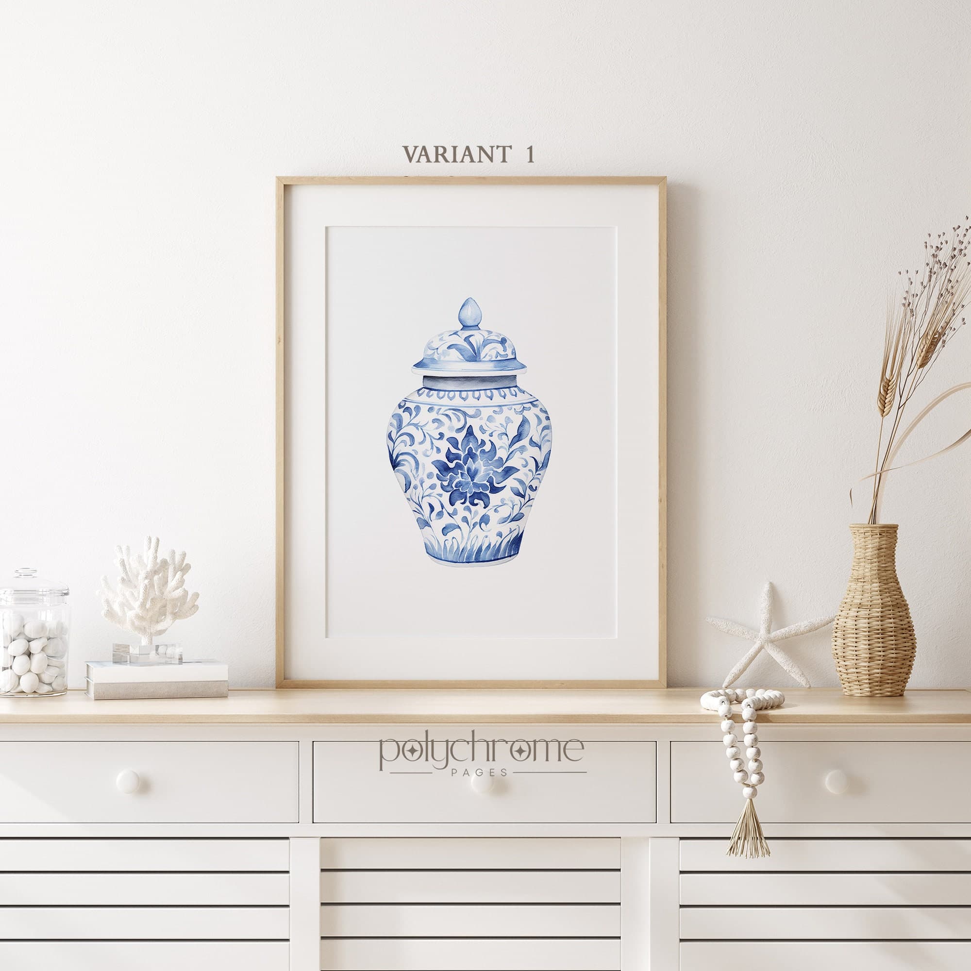 Chinoiserie Plates and Ginger Jars, Hamptons Style Blue and White China Traditional Home Decor Art | Paper print size 5x7 - 24x36 in - image 3
