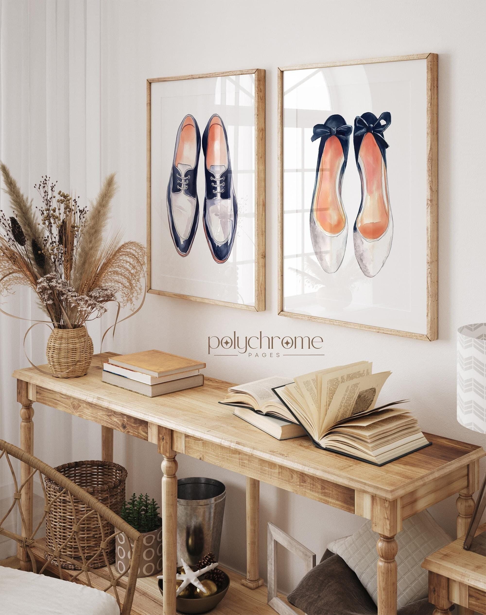 His and Hers Shoes Painting, Above the Bed Navy Wall Art, Watercolor Entryway Decoration, Present for Couple | Paper Print 5x7 - 24x36 in - image 4