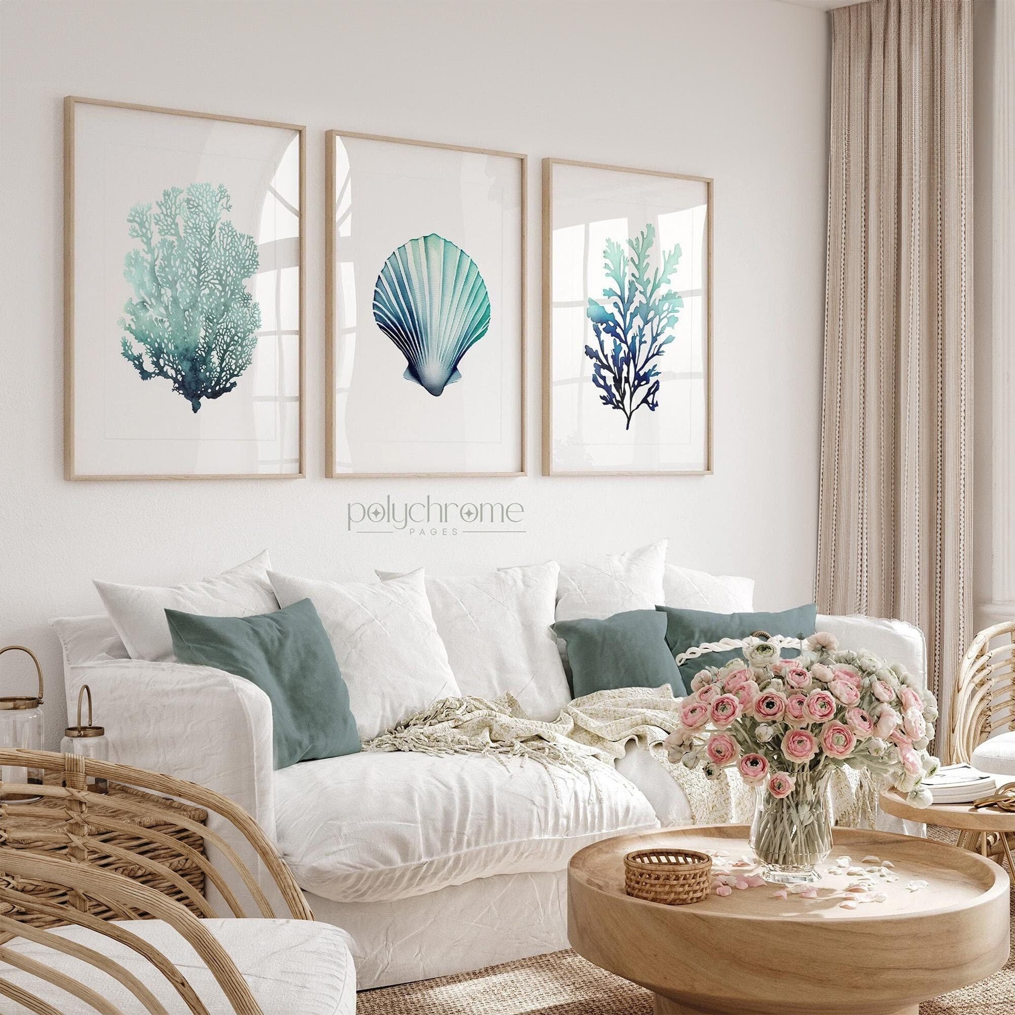 Ocean Painting set of Corals, Seaweeds and Sea Shells, Coral Reef Drawing - Bathroom Wall Art | Paper Print Sized 5x7 - 24x36 in