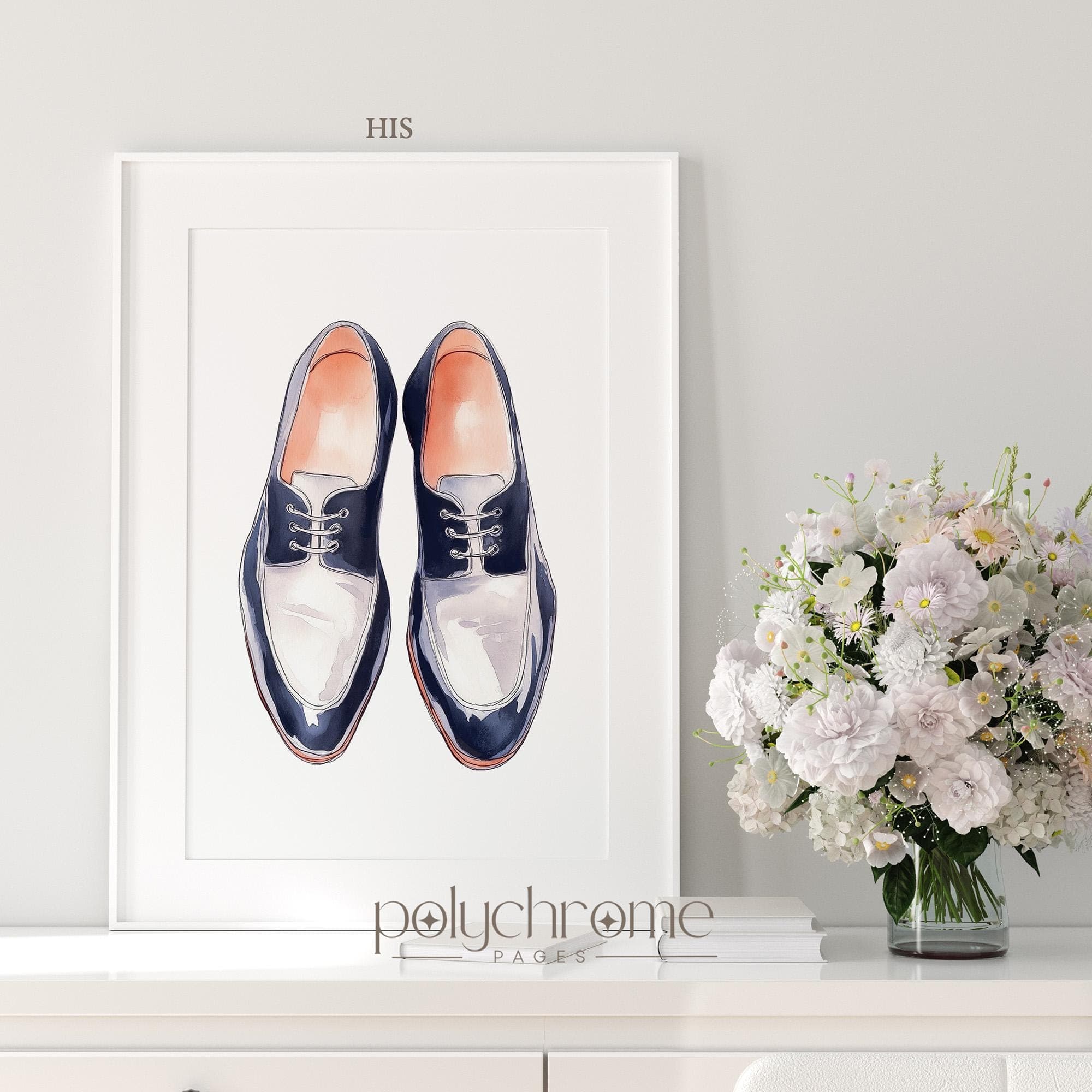 His and Hers Shoes Painting, Above the Bed Navy Wall Art, Watercolor Entryway Decoration, Present for Couple | Paper Print 5x7 - 24x36 in - image 5