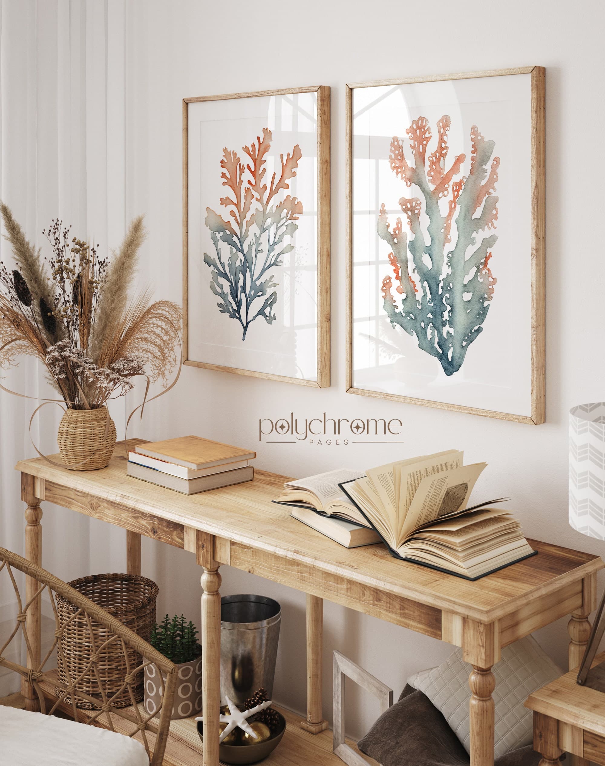 Corals and Seaweed Beachy Decor, Ocean Painting Set of Coral Reef, Coastal Master Bedroom Decor | Paper print sizes 5x7 - 24x36 in - image 3