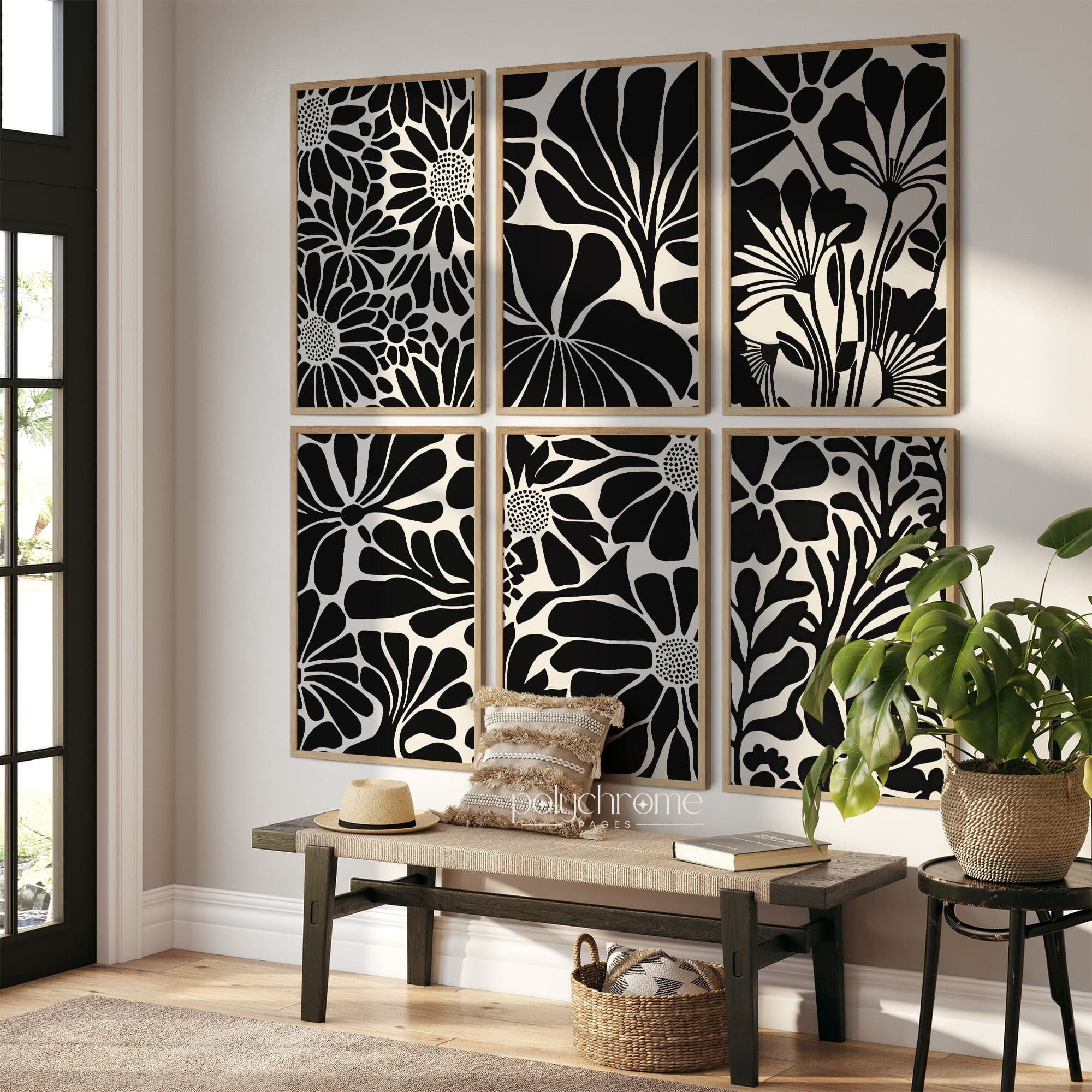 Minimal aesthetic black and white art - Flower illustration abstractionism artworks - set of 6 | Printable Wall Art sizes 8x10 - 24x36in - image 3