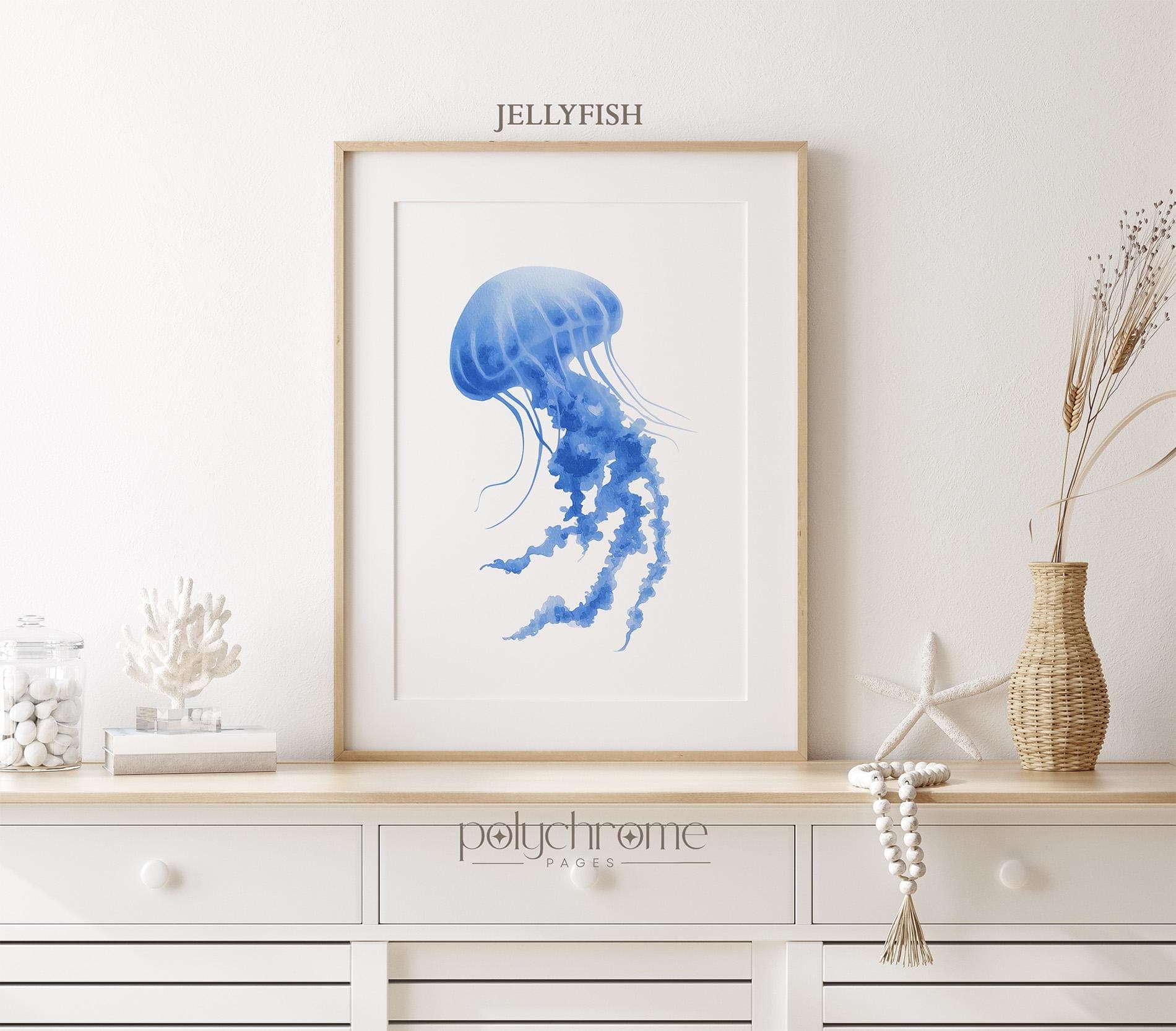 Stingray, Fish and Jellyfish Sea life in Ocean Blue, Vacation Rental Decor, Pool Watercolor Coastal Wall Art | Paper Prints 5x7 - 24x36in - image 5