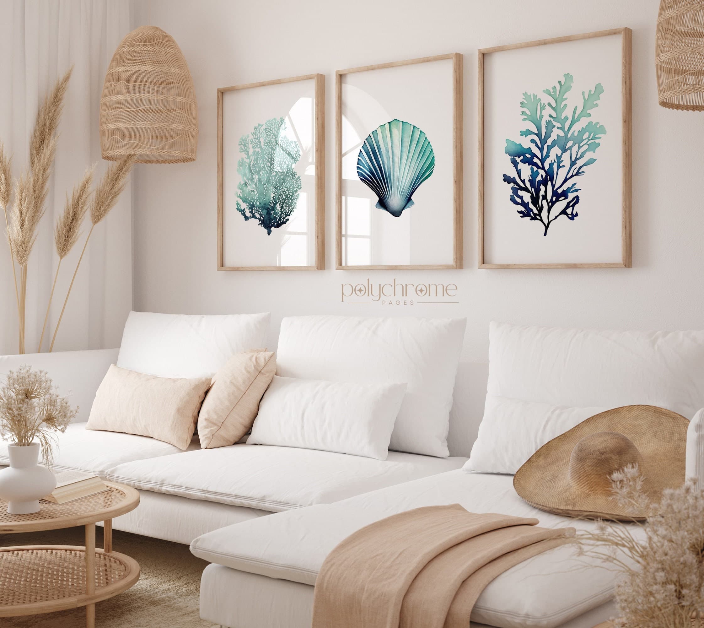 Ocean Painting set of Corals, Seaweeds and Sea Shells, Coral Reef Drawing - Bathroom Wall Art | Paper Print Sized 5x7 - 24x36 in - image 5