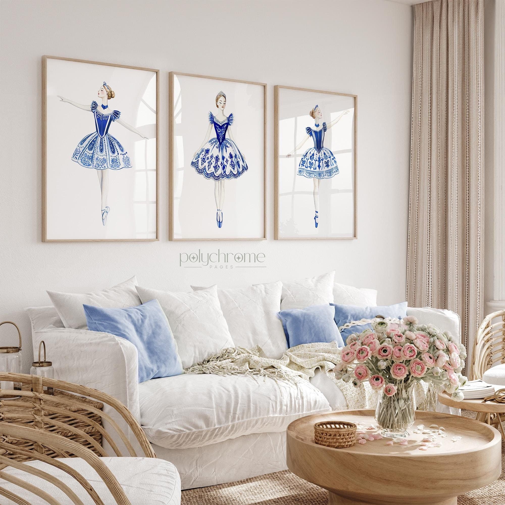 Nutcracker Ballerinas Chinoiserie Figurine, Hamptons Style Blue and White China Vintage Christmas Winter Decor | Paper Prints 5x7 - 24x36 in - image 4