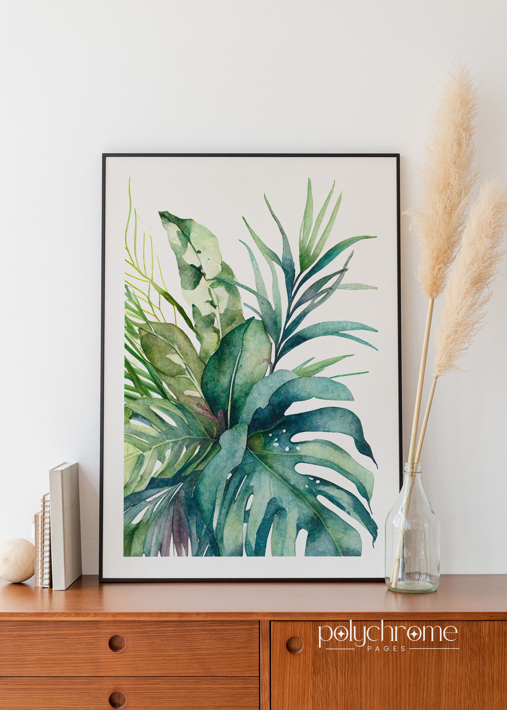 Set of Three Tropical Leaf Watercolor Paintings, Living room plant poster, Tropical Plants Painting of Monstera 3 piece wall art | Printable - image 5