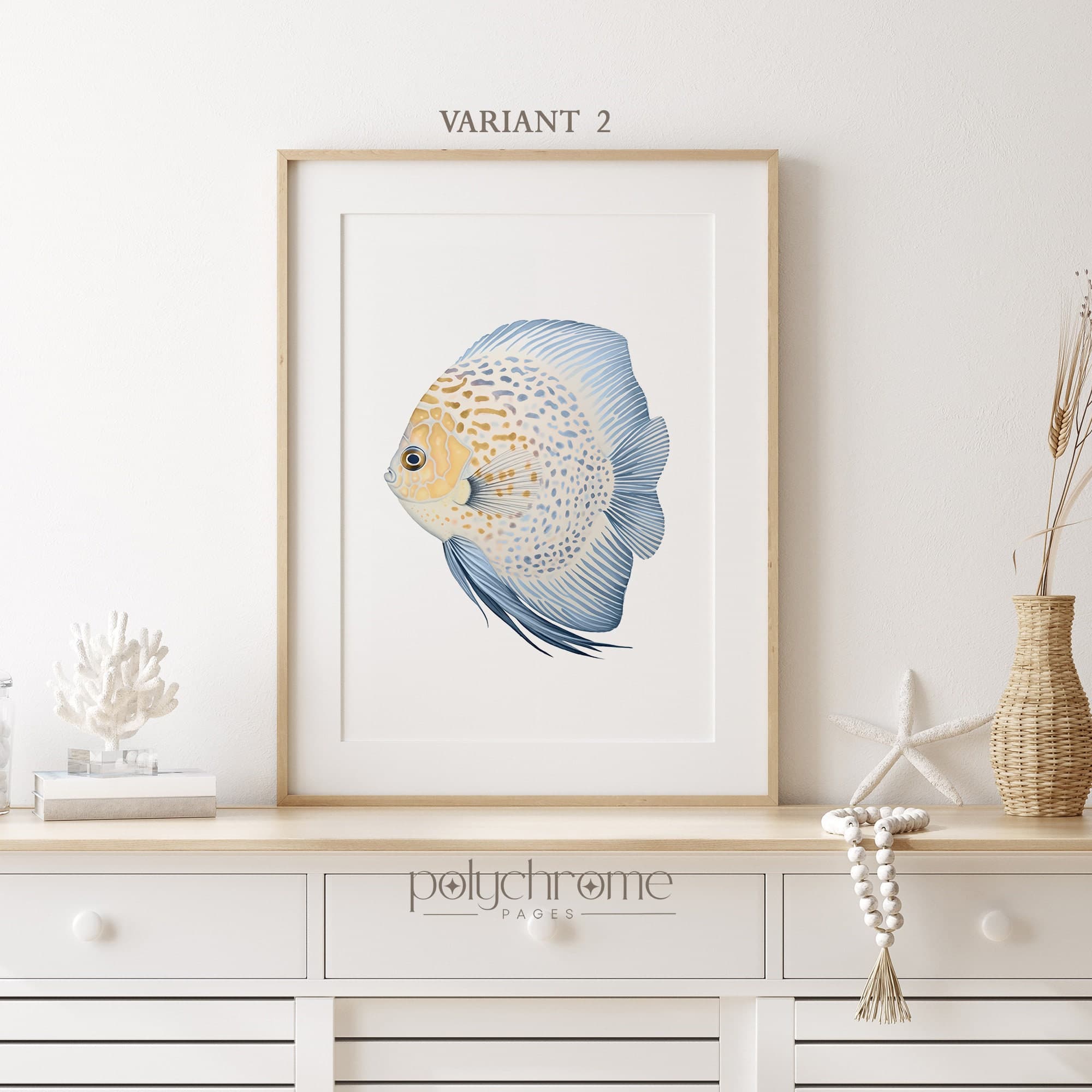 Blue and Yellow Discus Fish, Coastal Nautical Hamptons Decor, Beach Tropical Exotic Lake House Art | Paper Print Sizes 5x7 - 24x36 in - image 5