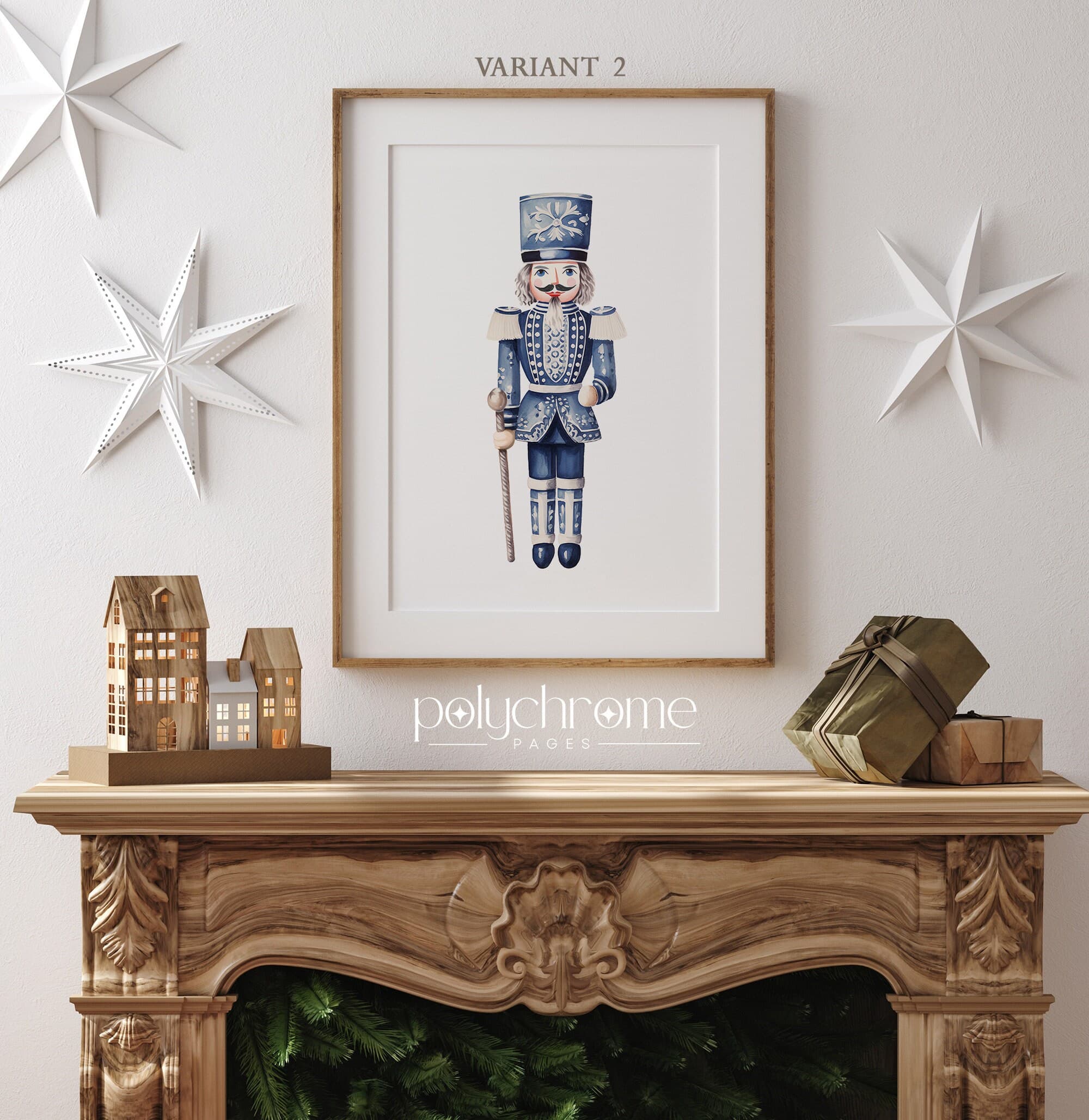 Nutcracker Ballet Chinoiserie Figurine, Hamptons Style Blue and White China Vintage Christmas Winter Decor | Paper Prints 5x7 - 24x36 in - image 5