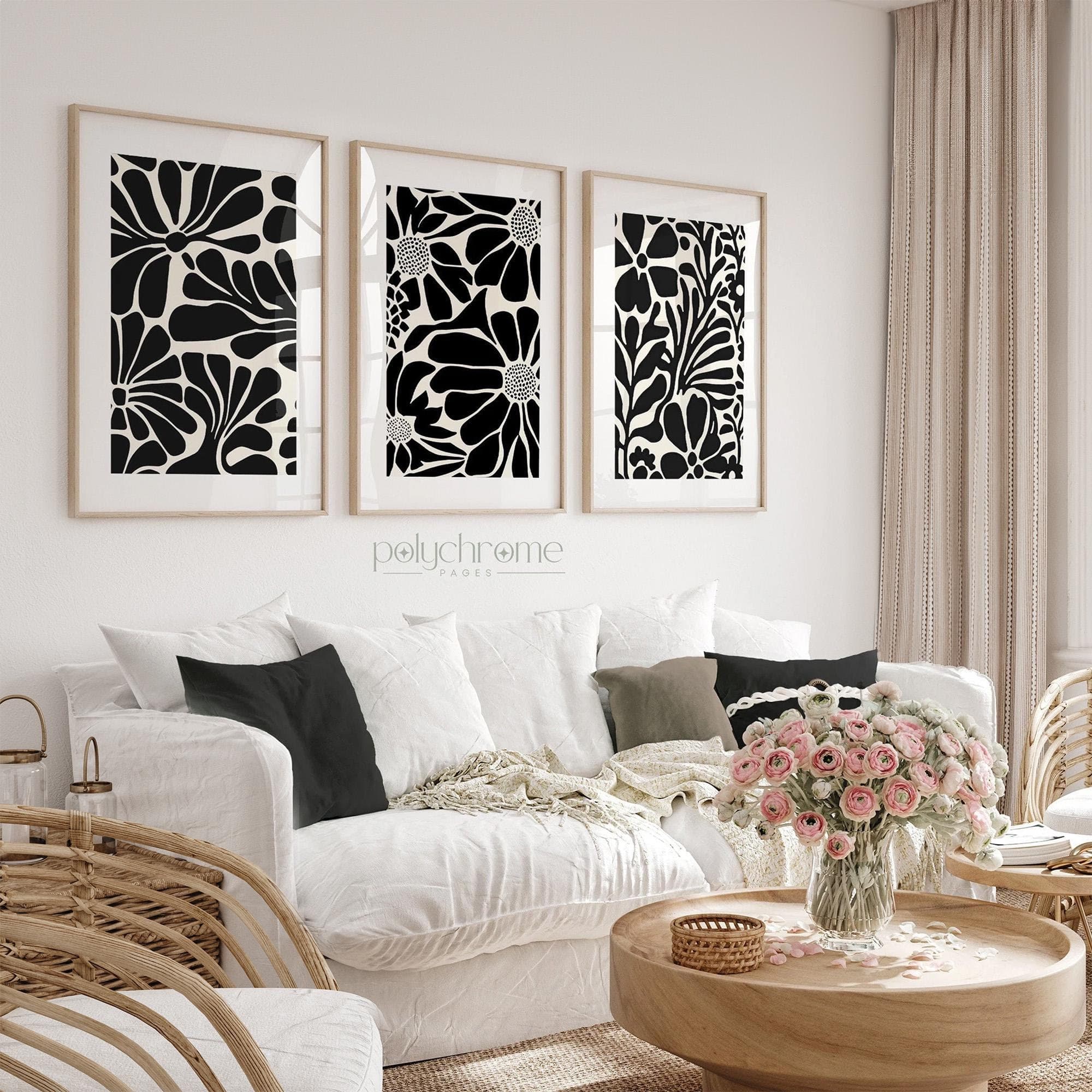 Minimal aesthetic black and white art - Flower illustration abstractionism artworks - Wall art | Thick paper, size 8.5x12 - 20x28 in